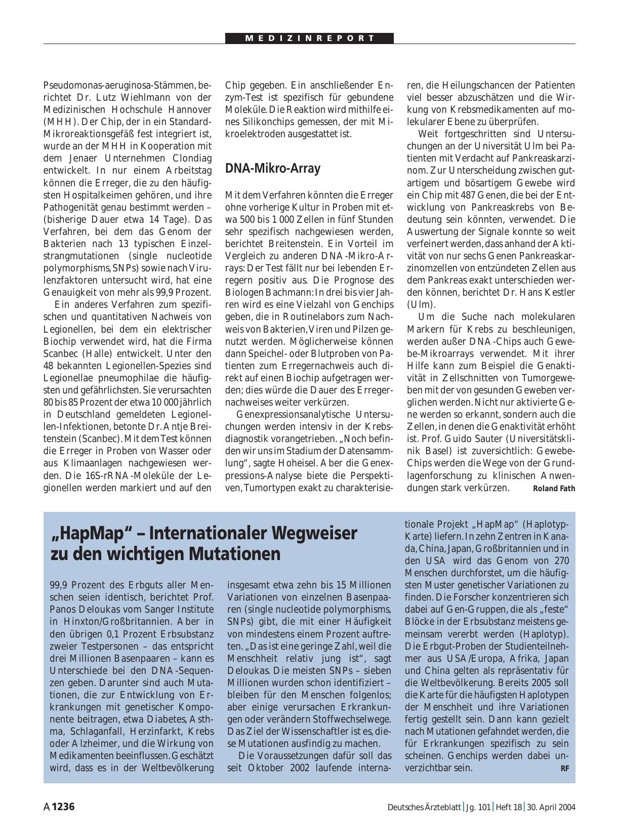 Vorschauseite 1: „HapMap“ – Internationaler Wegweiser zu den wichtigen Mutationen