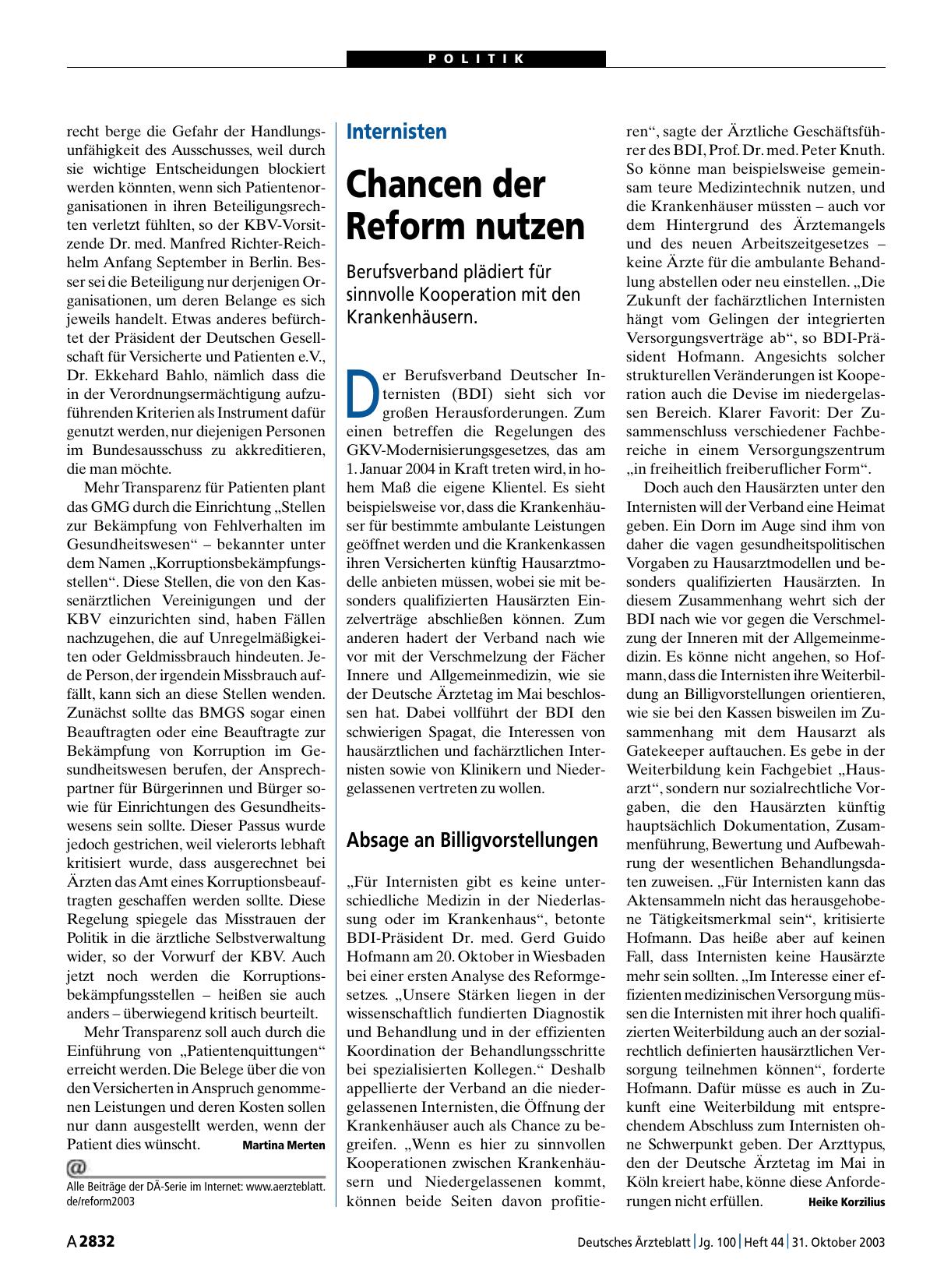 Vorschauseite 1: Internisten: Chancen der Reform nutzen
