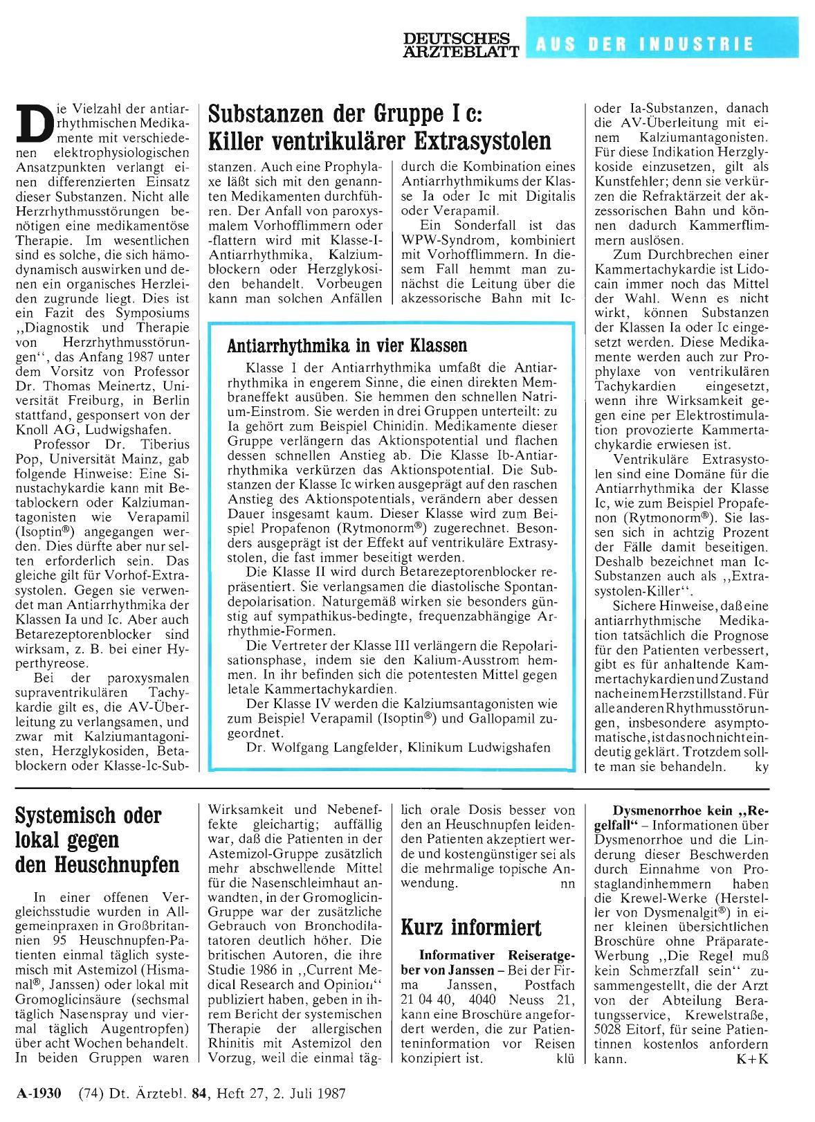 Vorschauseite 1: Antiarrhythmika in vier Klassen