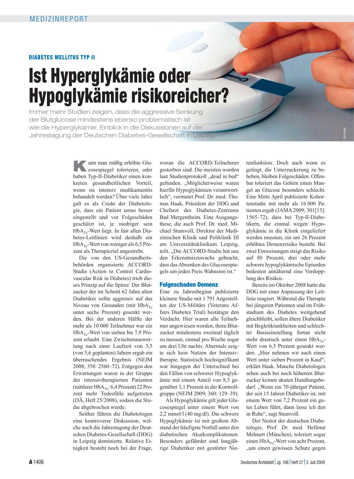 Vorschauseite 1: Diabetes mellitus Typ II: Ist Hyperglykämie oder Hypoglykämie risikoreicher?