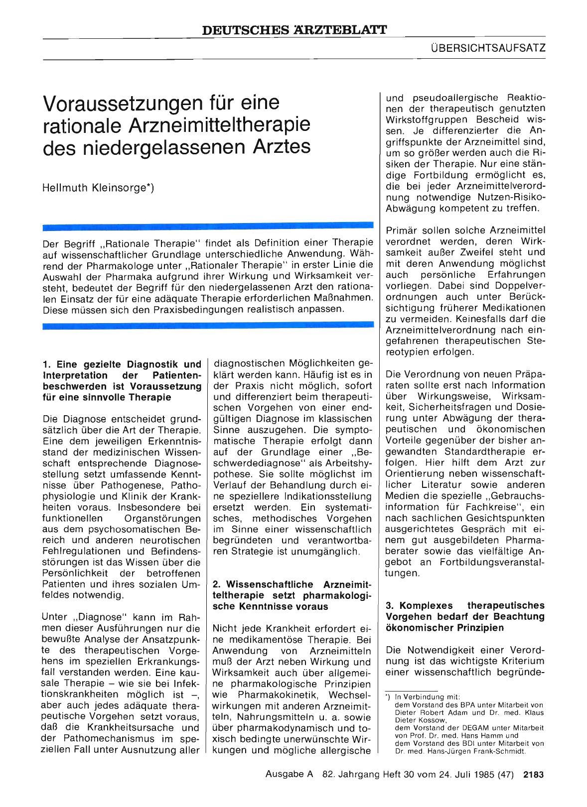 Vorschauseite 1: Voraussetzungen für eine rationale Arzneimitteltherapie des niedergelassenen Arztes