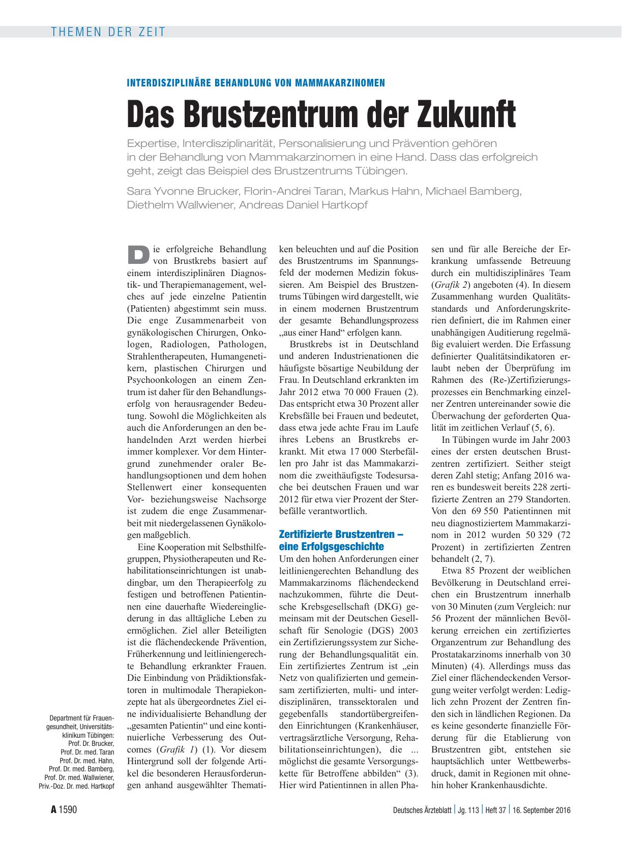 Vorschauseite 1: Interdisziplinäre Behandlung von Mammakarzinomen: Das Brustzentrum der Zukunft