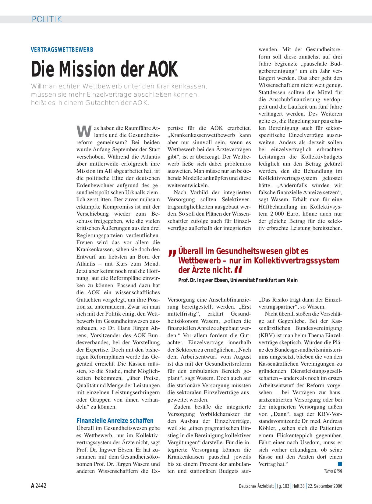Vorschauseite 1: Vertragswettbewerb: Die Mission der AOK