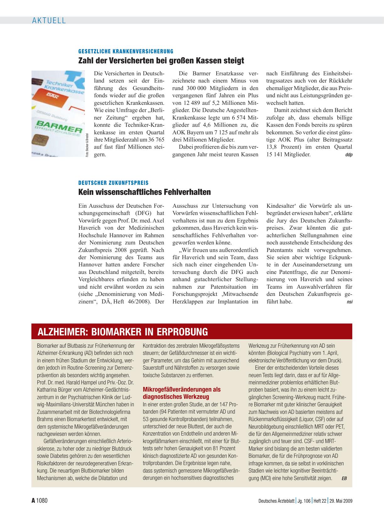 Vorschauseite 1: Alzheimer: Biomarker in Erprobung