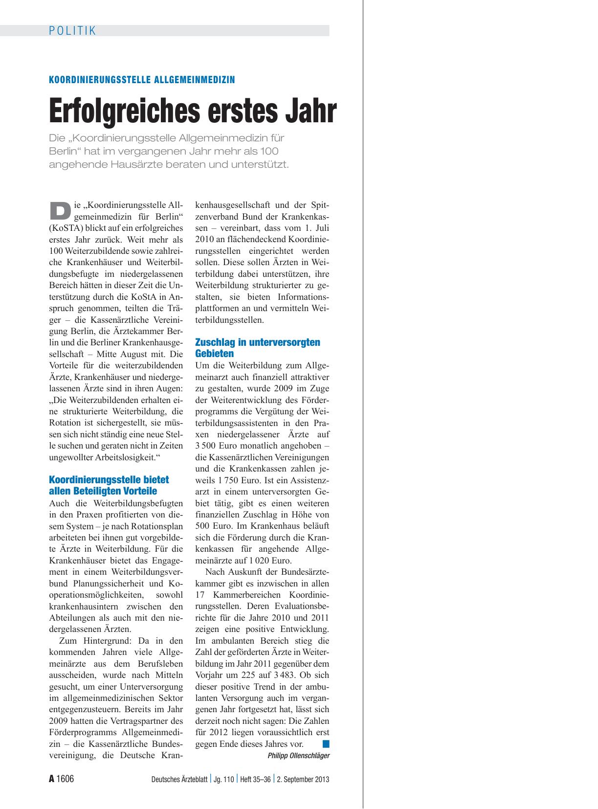 Vorschauseite 1: Koordinierungsstelle Allgemeinmedizin: Erfolgreiches erstes Jahr