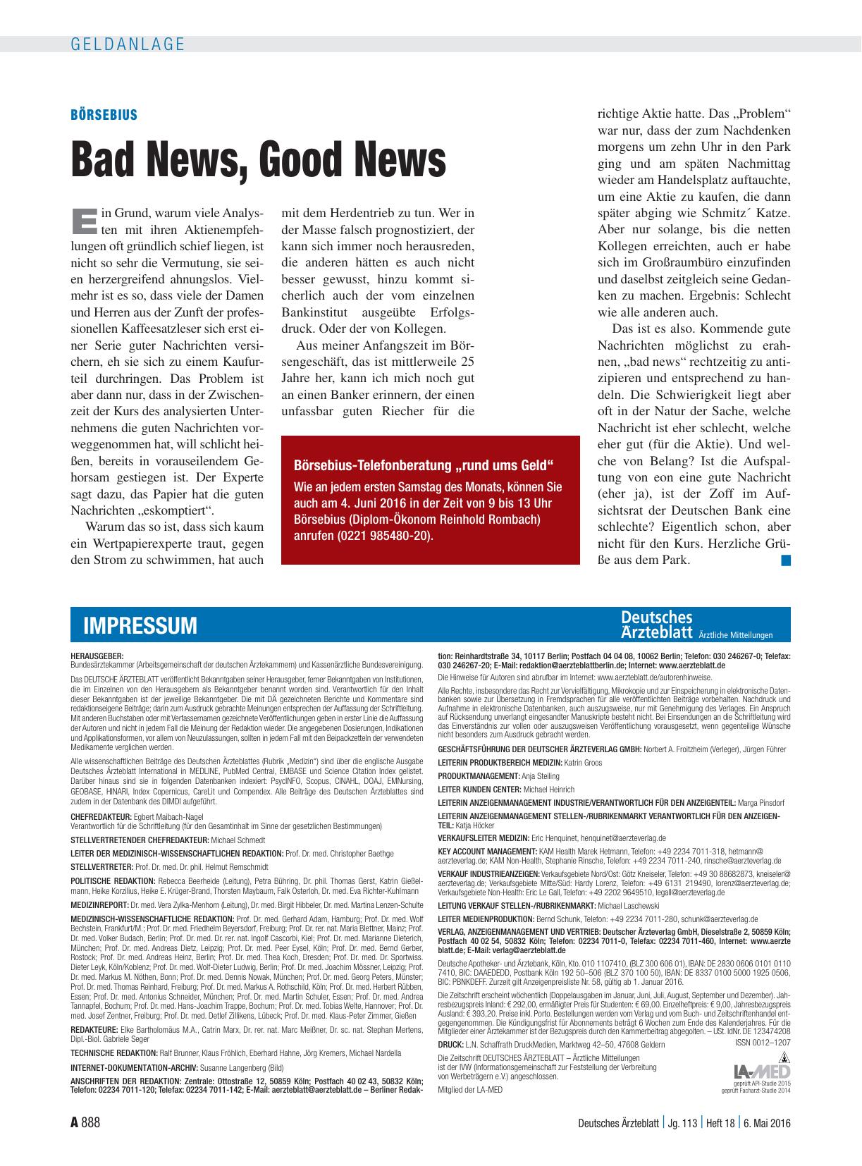 Vorschauseite 1: Börsebius: Bad News, Good News
