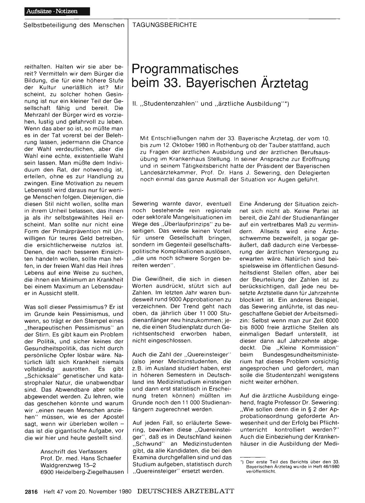 Vorschauseite 1: Programmatisches beim 33. Bayerischen Ärztetag: II. „Studentenzahlen“ und „ärztliche Ausbildung“