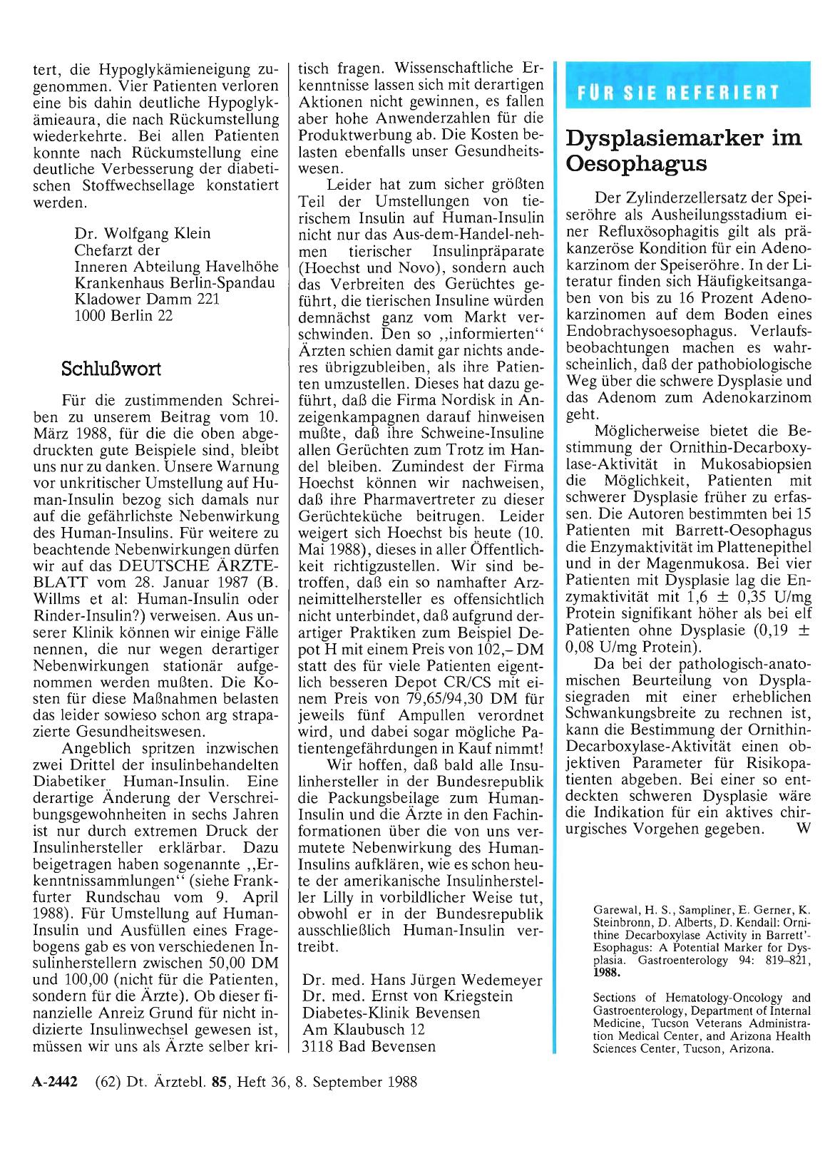 Vorschauseite 1: Dysplasiemarker im Oesophagus