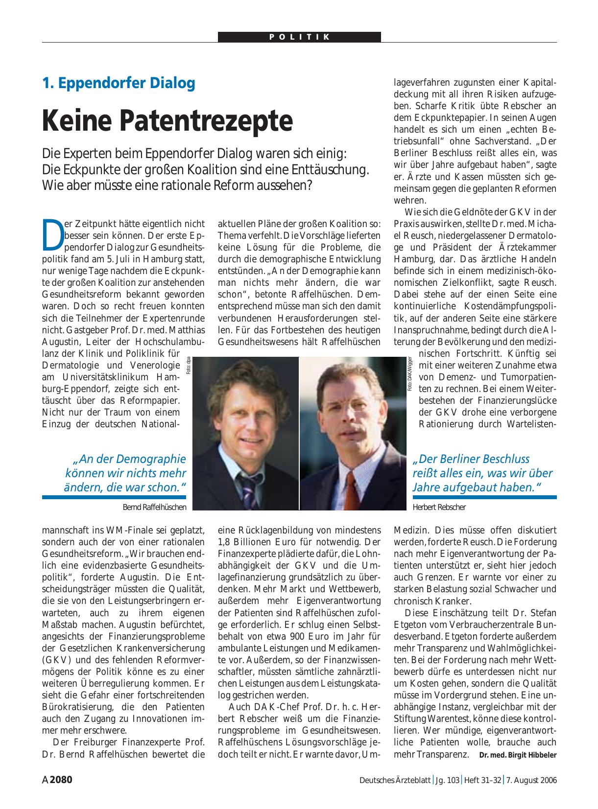 Vorschauseite 1: 1. Eppendorfer Dialog: Keine Patentrezepte