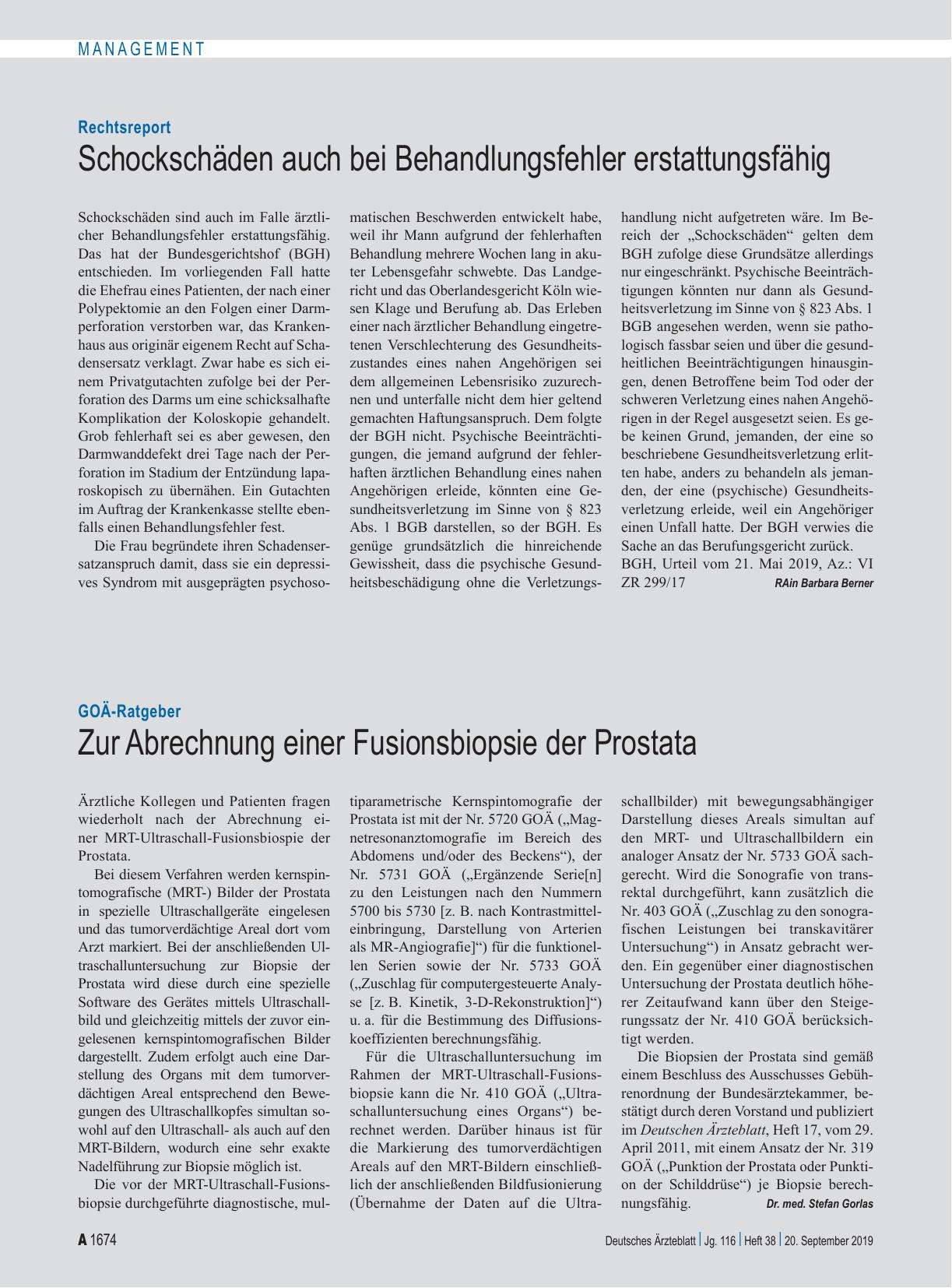 Vorschauseite 1: GOÄ-Ratgeber: Zur Abrechnung einer Fusionsbiopsie der Prostata