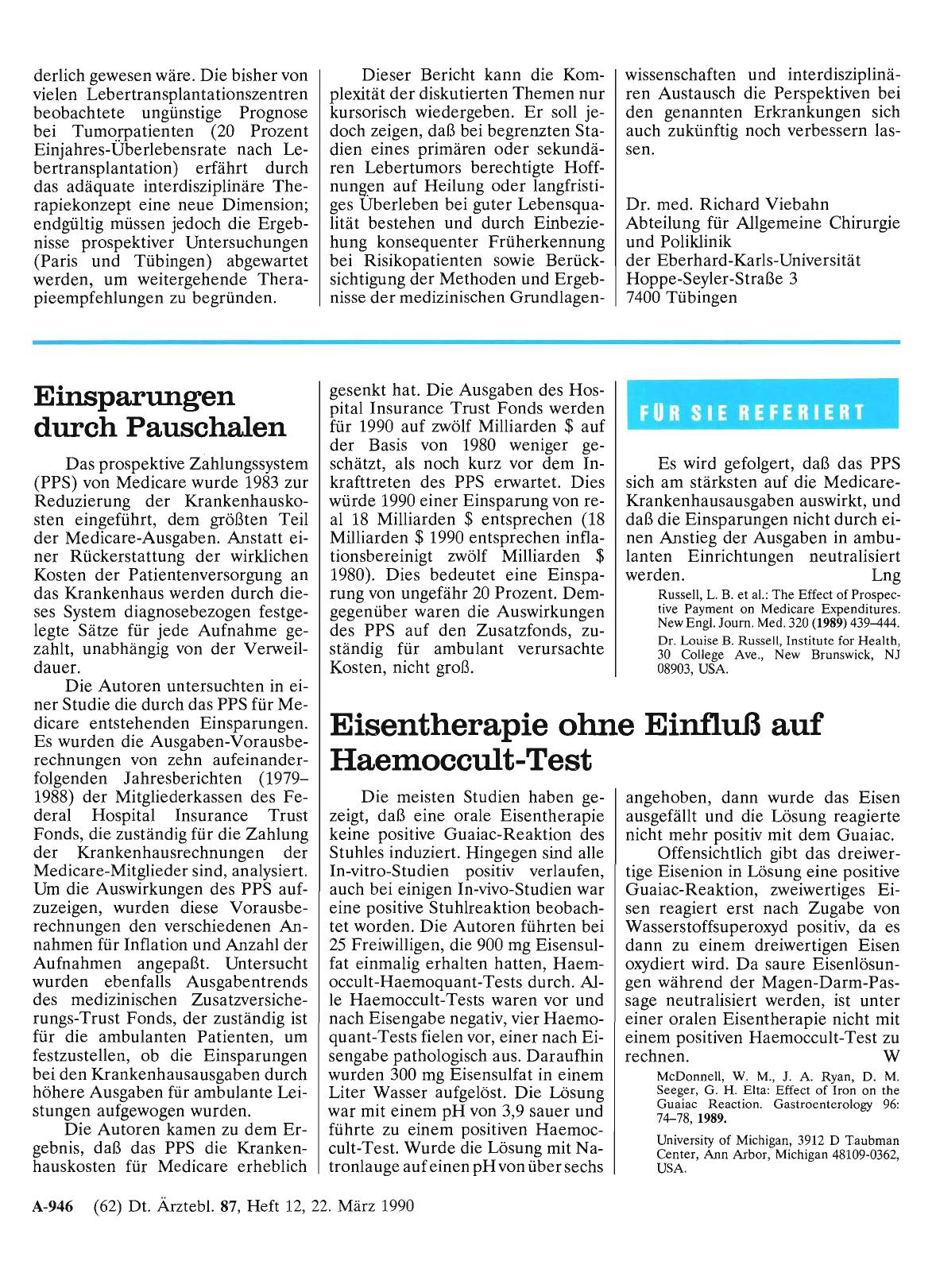 Vorschauseite 1: Eisentherapie ohne Einfluß auf Haemoccult-Test