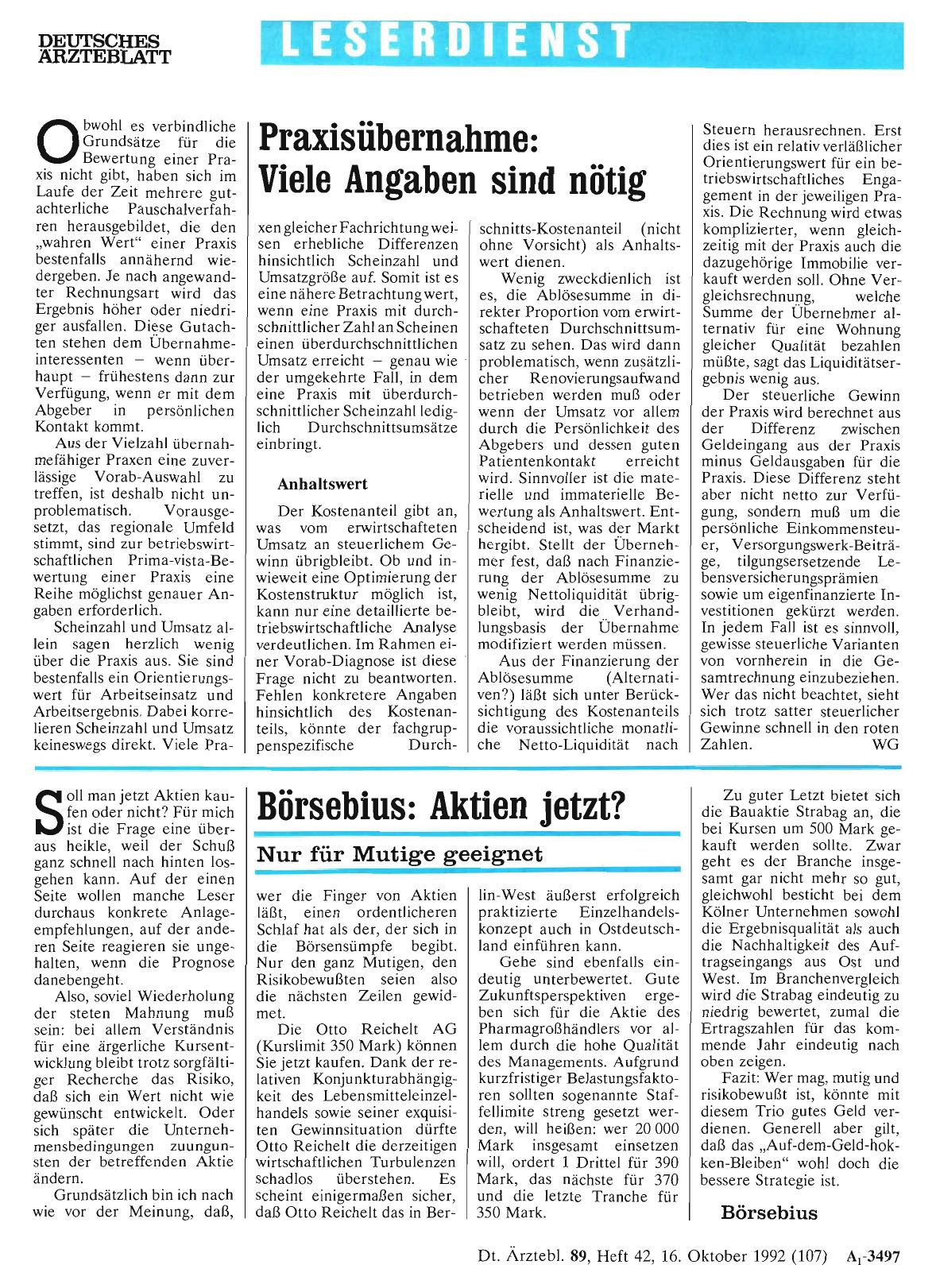 Vorschauseite 1: Börsebius: Aktien jetzt?