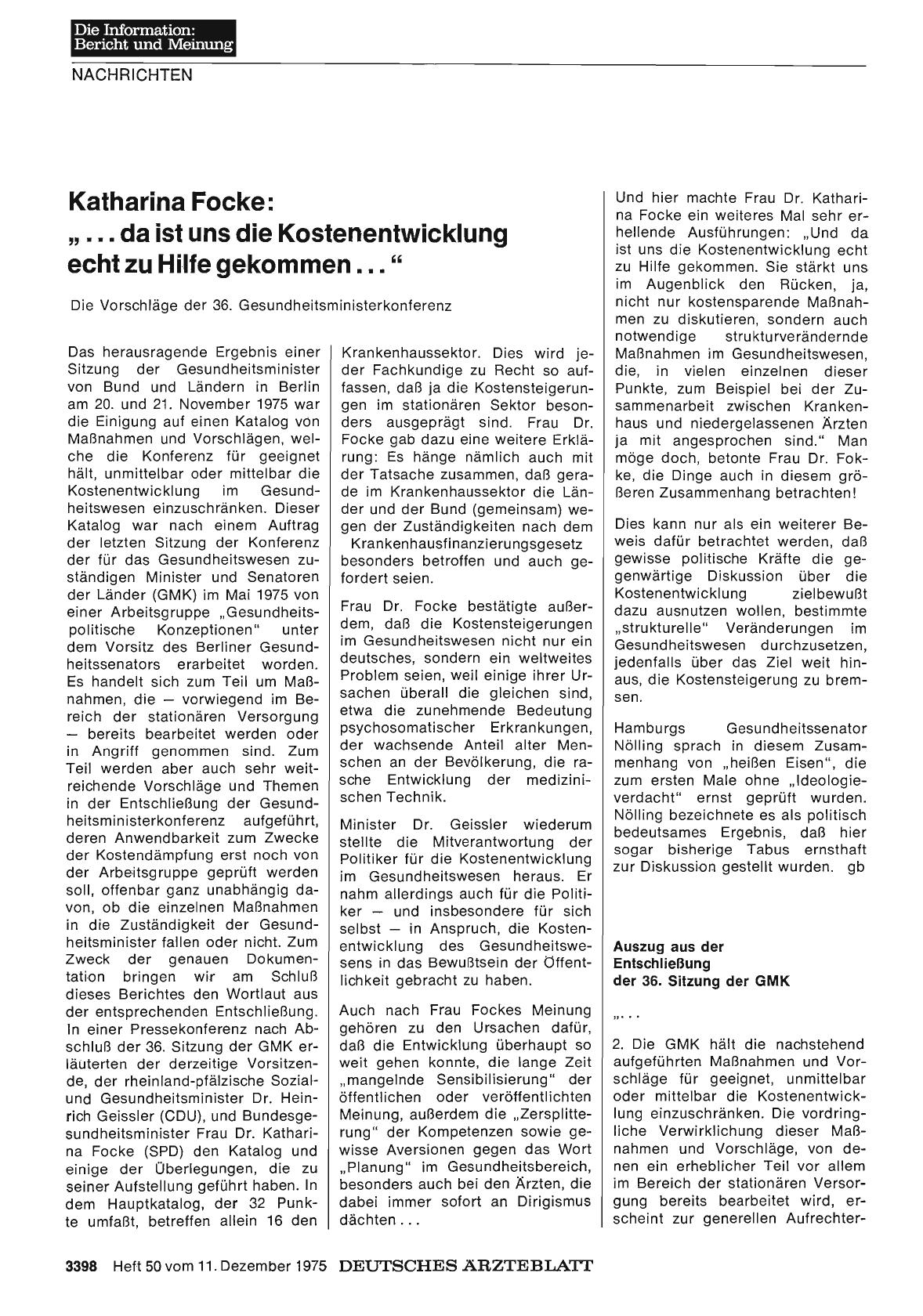 Vorschauseite 1: Auszug aus der Entschließung der 36. Sitzung der GMK