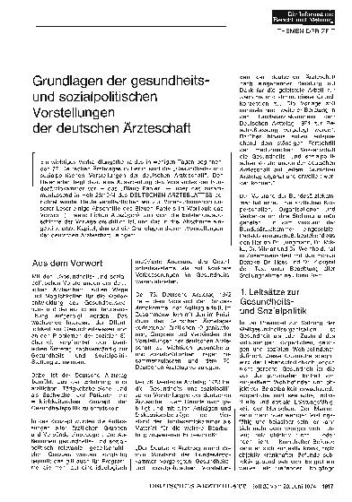 Vorschauseite 1: Grundlagen der gesundheitsund sozialpolitischen Vorstellungen der deutschen Ärzteschaft
