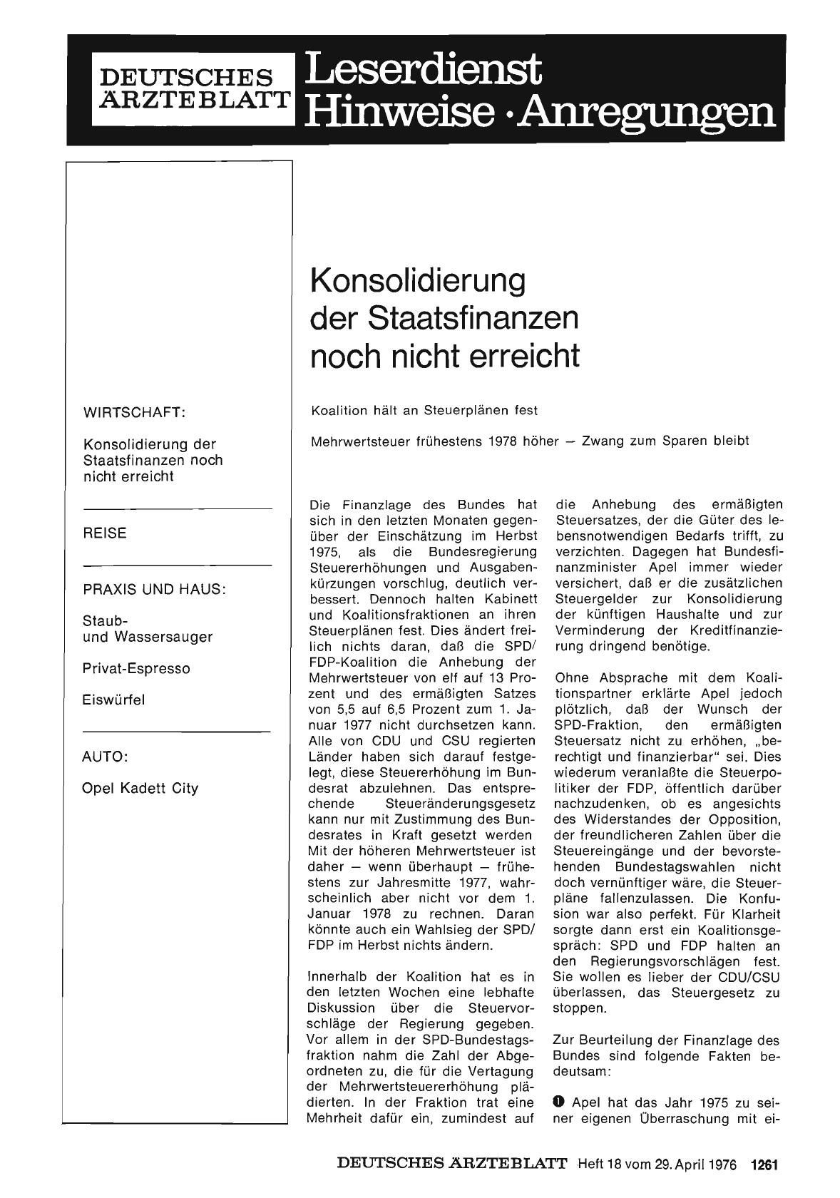 Vorschauseite 1: Konsolidierung der Staatsfinanzen noch nicht erreicht