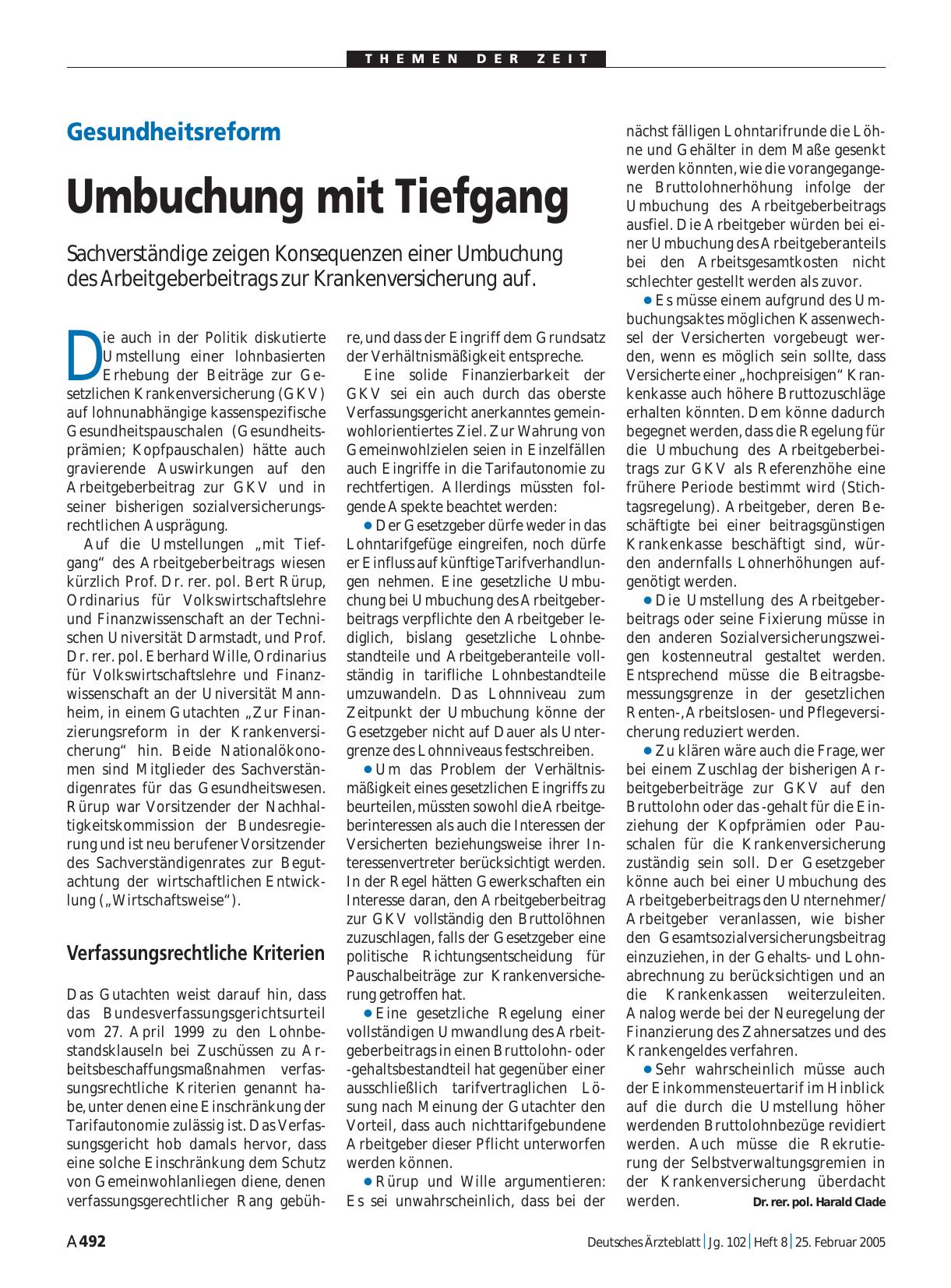 Vorschauseite 1: Gesundheitsreform: Umbuchung mit Tiefgang