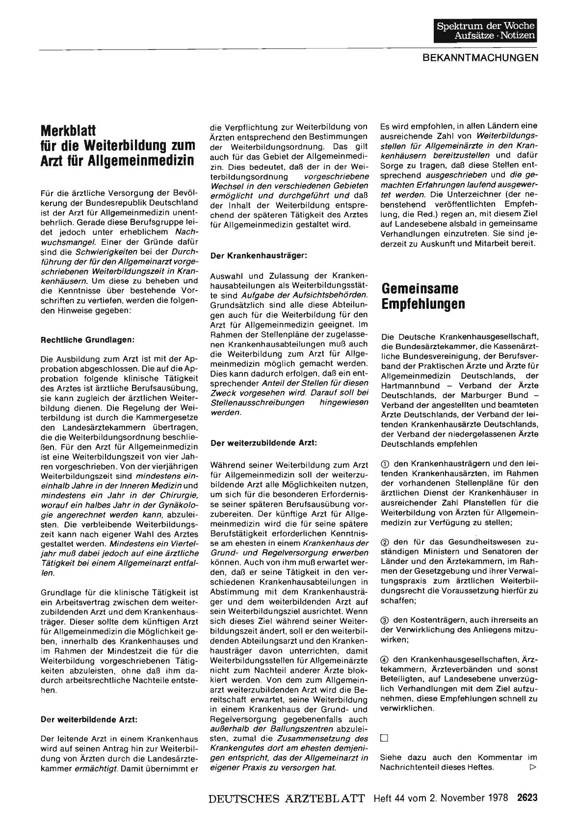 Vorschauseite 1: Merkblatt für die Weiterbildung zum Arzt für Allgemeinmedizin