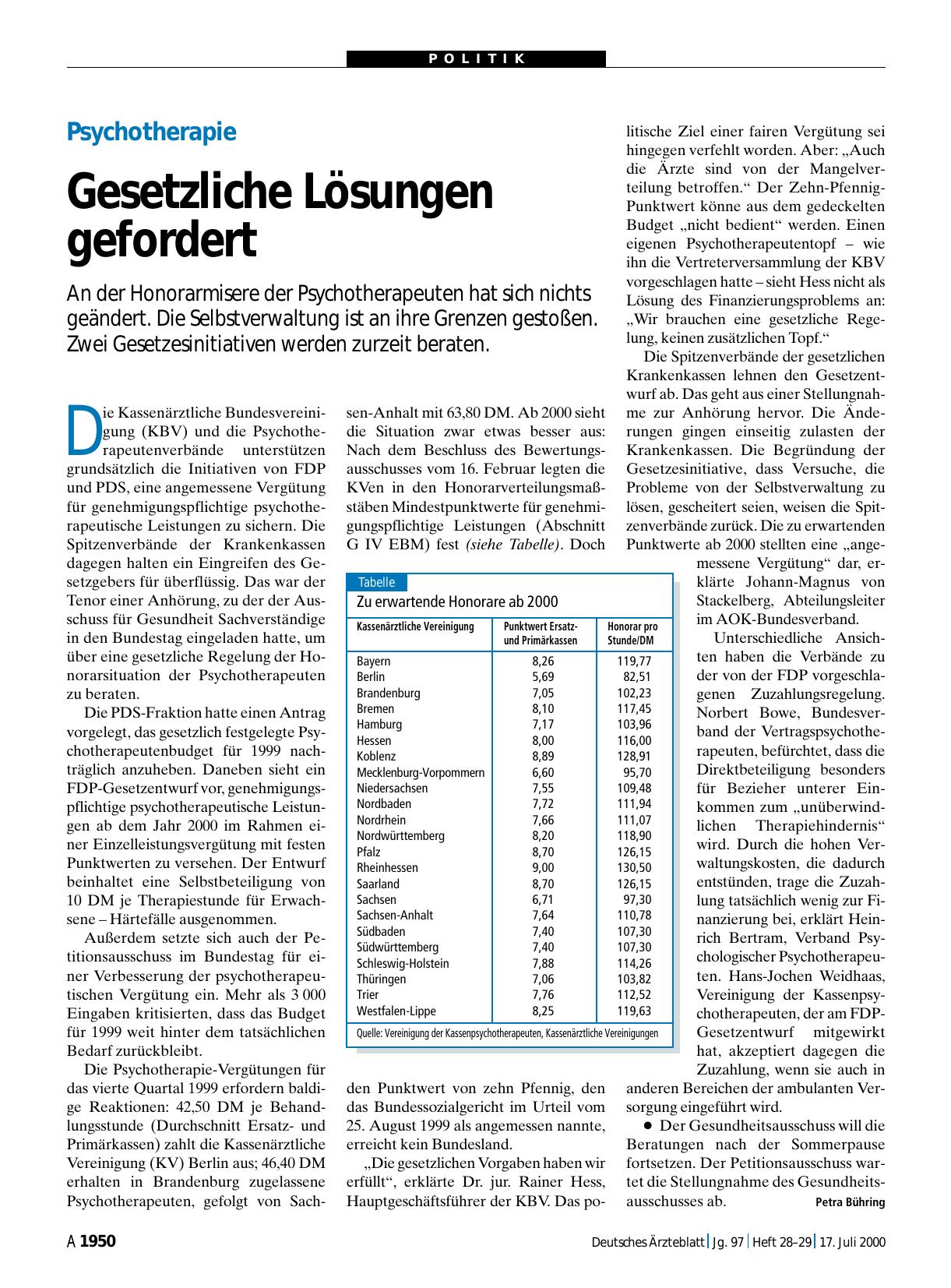 Vorschauseite 1: Psychotherapie: Gesetzliche Lösungen gefordert