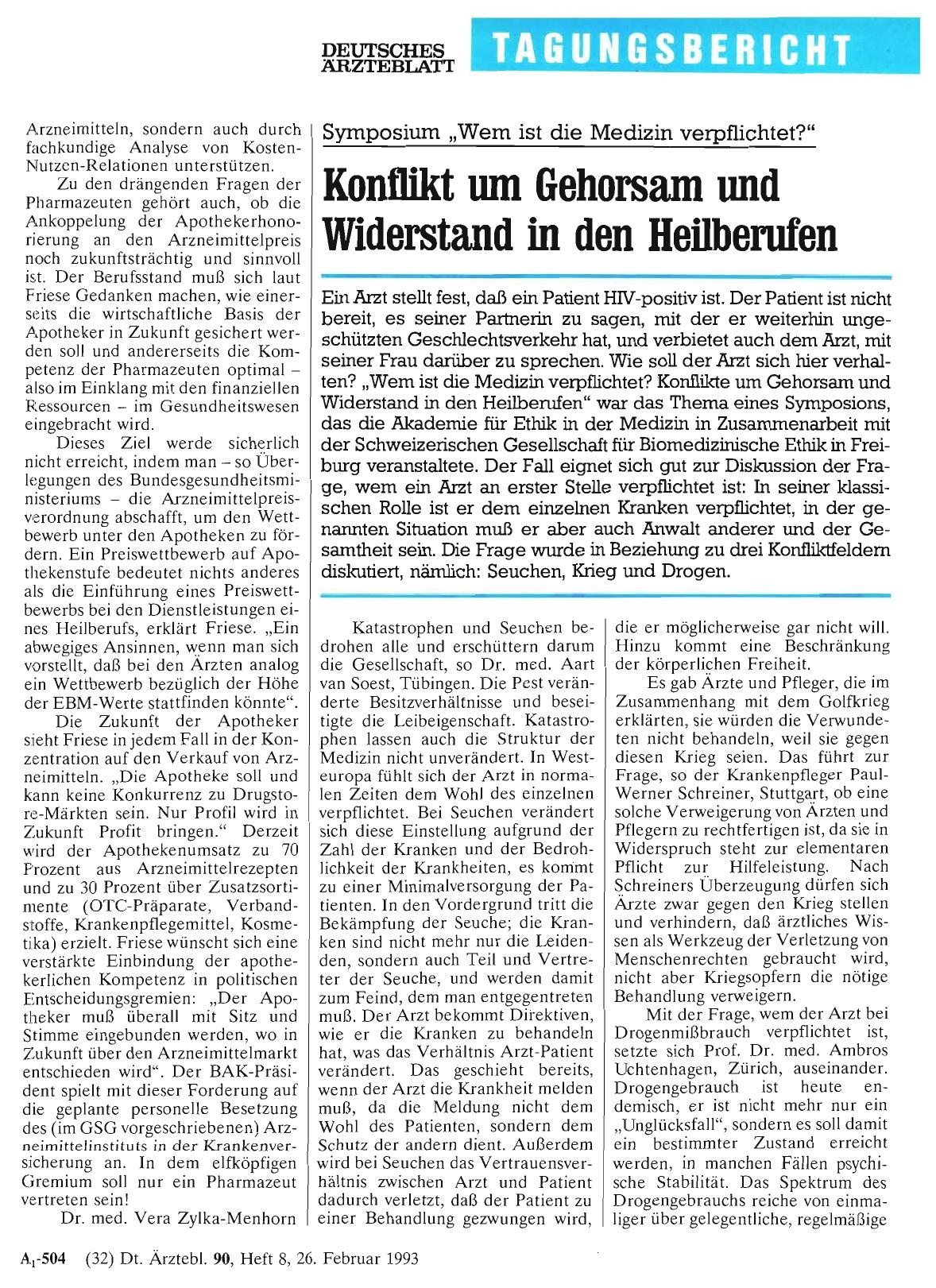 Vorschauseite 1: Symposium „Wem ist die Medizin verpflichtet? “: Konflikt um Gehorsam und Widerstand in den Heilberufen