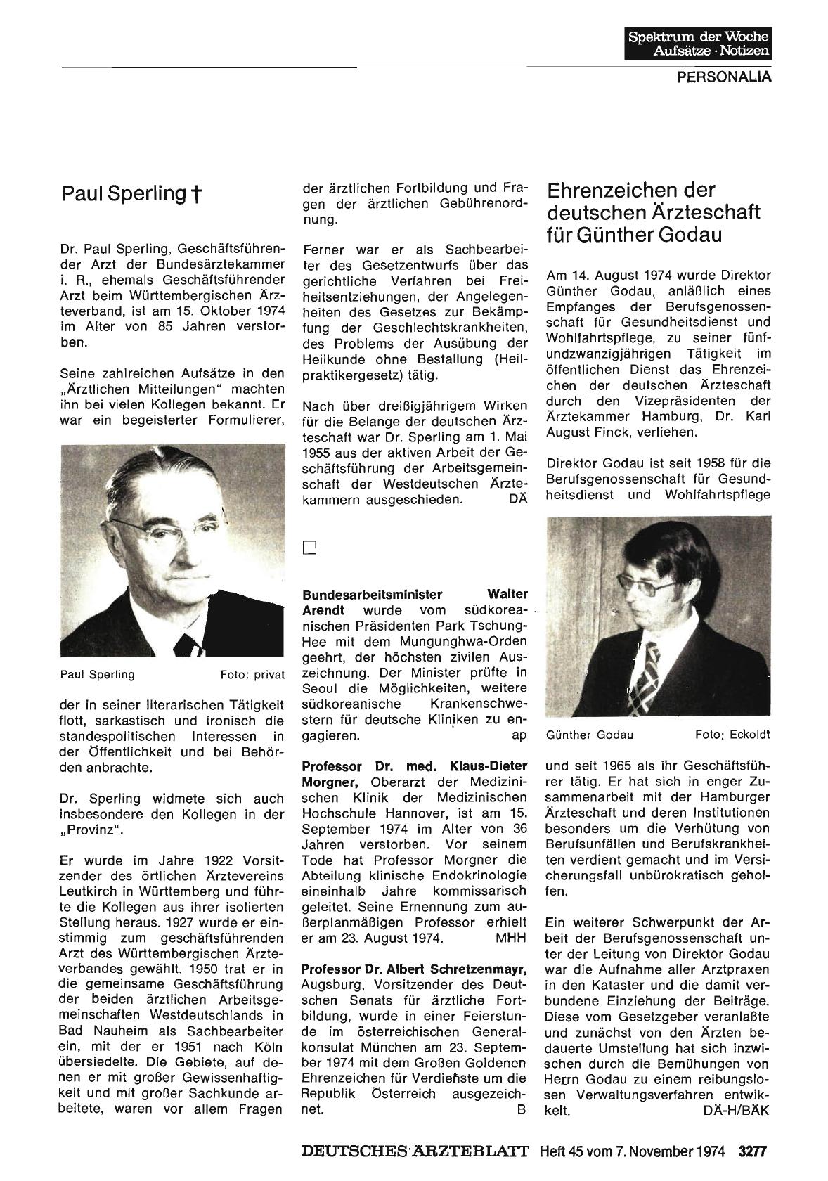 Vorschauseite 1: Ehrenzeichen der deutschen Ärzteschaft für Günther Godau