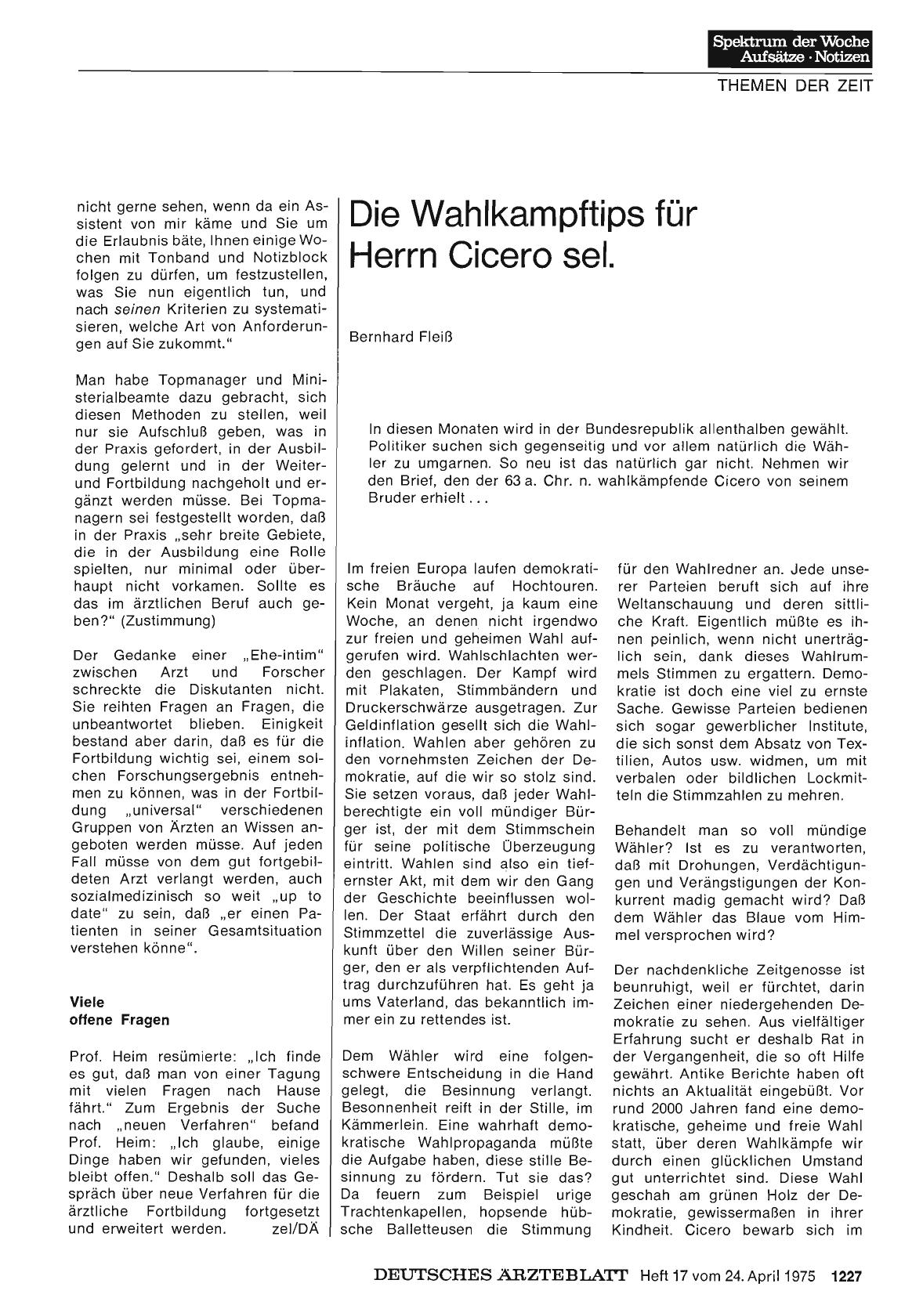 Vorschauseite 1: Die Wahlkampftips für Herrn Cicero sel.