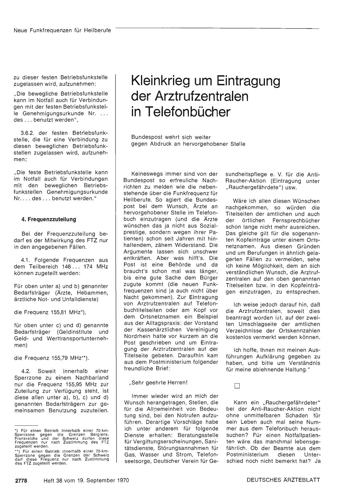 Vorschauseite 1: Kleinkrieg um Eintragung der Arztrufzentralen in Telefonbücher