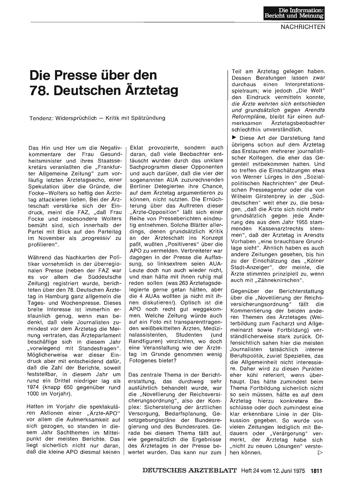 Vorschauseite 1: Die Presse über den 78. Deutschen Ärztetag