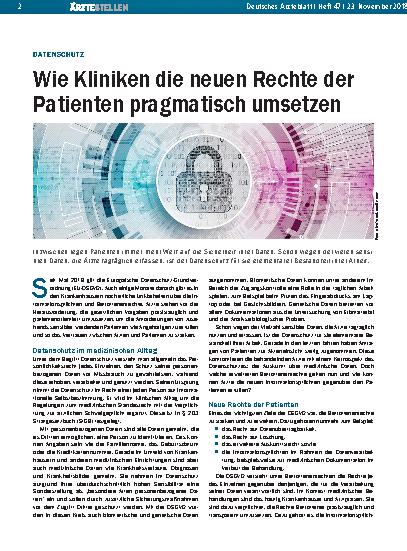Vorschauseite 1: Datenschutz: Wie Kliniken die neuen Rechte der Patienten pragmatisch umsetzen