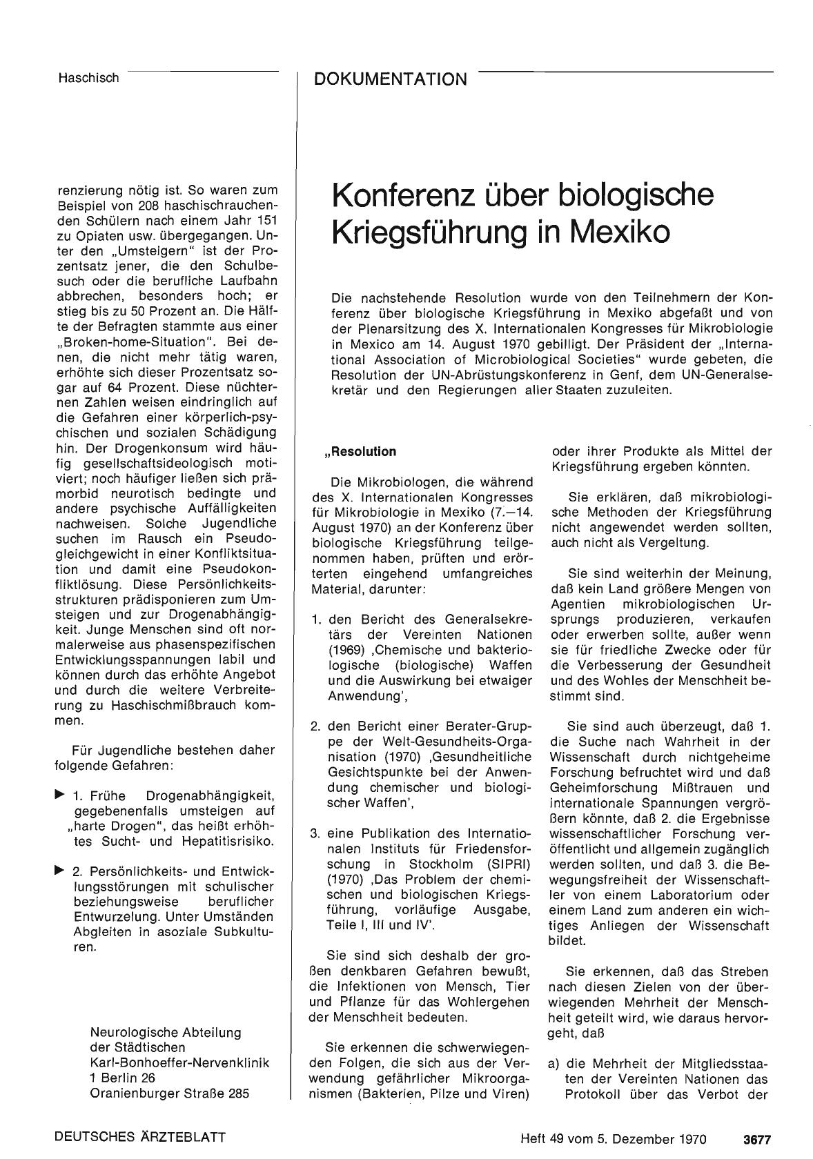 Vorschauseite 1: Konferenz über biologische Kriegsführung in Mexiko