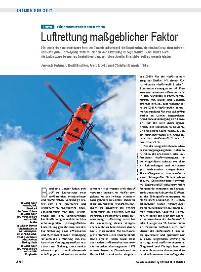 Vorschauseite 1: Flächendeckende Notfallreform: Luftrettung maßgeblicher Faktor