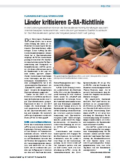 Vorschauseite 1: Planungsrelevante Qualitätsindikatoren: Länder kritisieren G-BA-Richtlinie