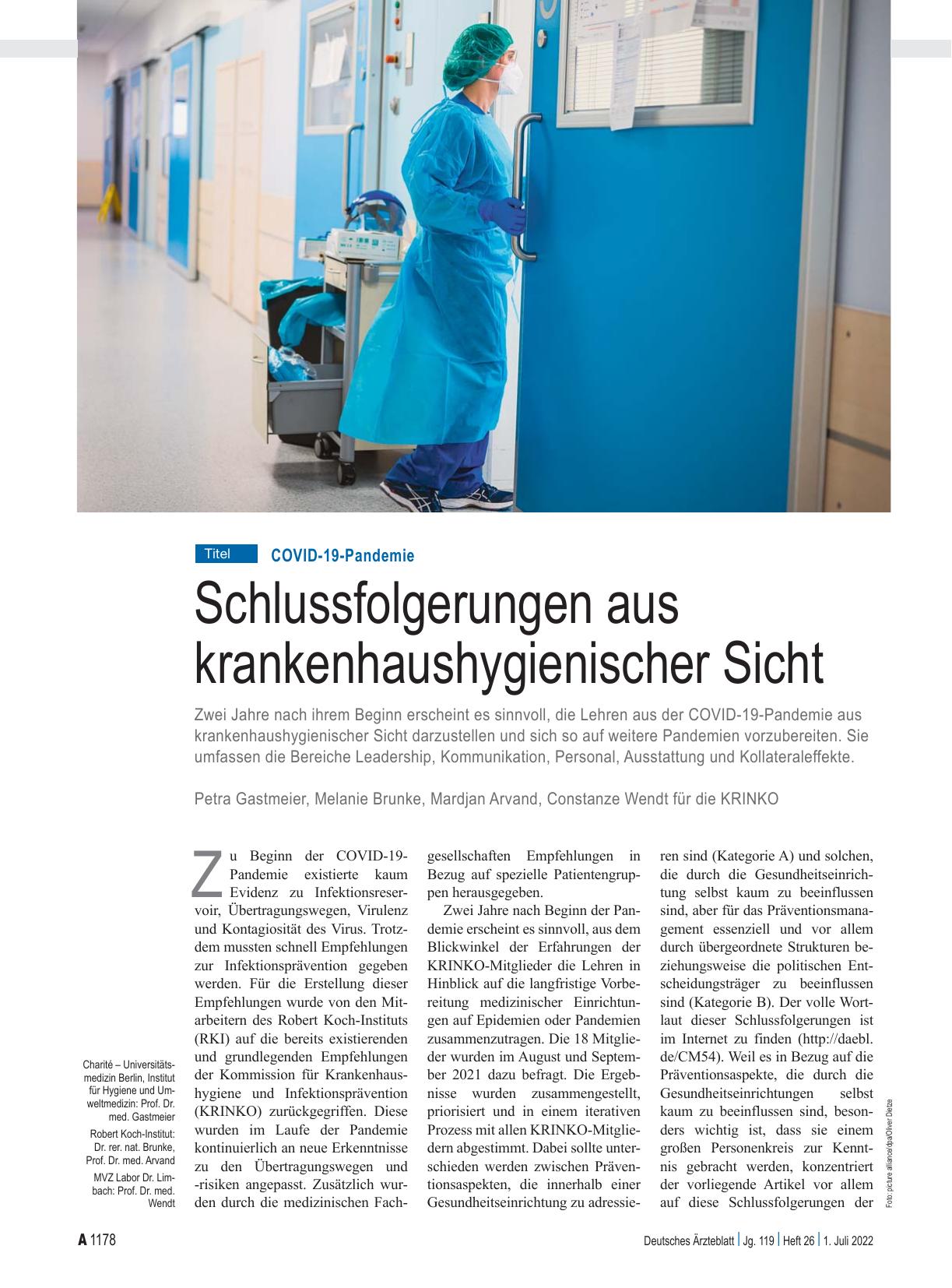 Vorschauseite 1: COVID-19-Pandemie: Schlussfolgerungen aus krankenhaushygienischer Sicht
