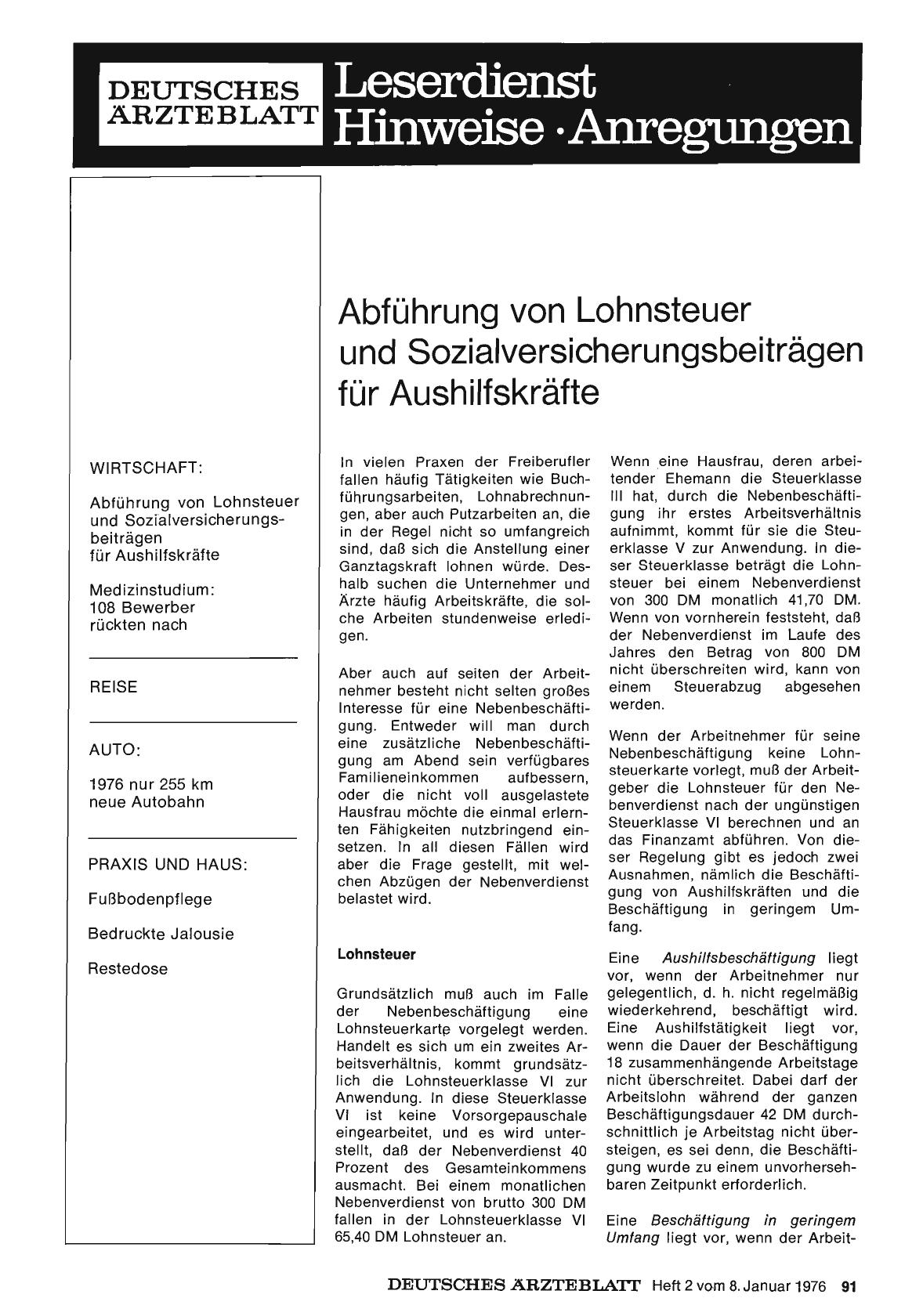Vorschauseite 1: Abführung von Lohnsteuer und Sozialversicherungsbeiträgen für Aushilfskräfte