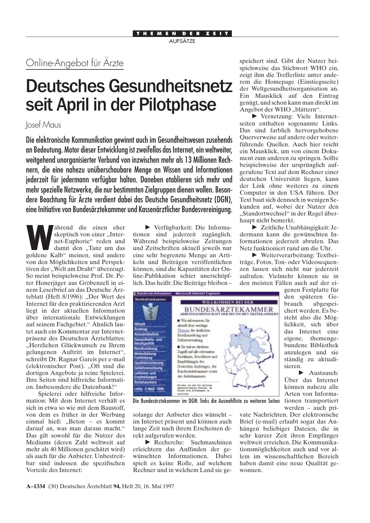 Vorschauseite 1: Online-Angebot für Ärzte: Deutsches Gesundheitsnetz seit April in der Pilotphase