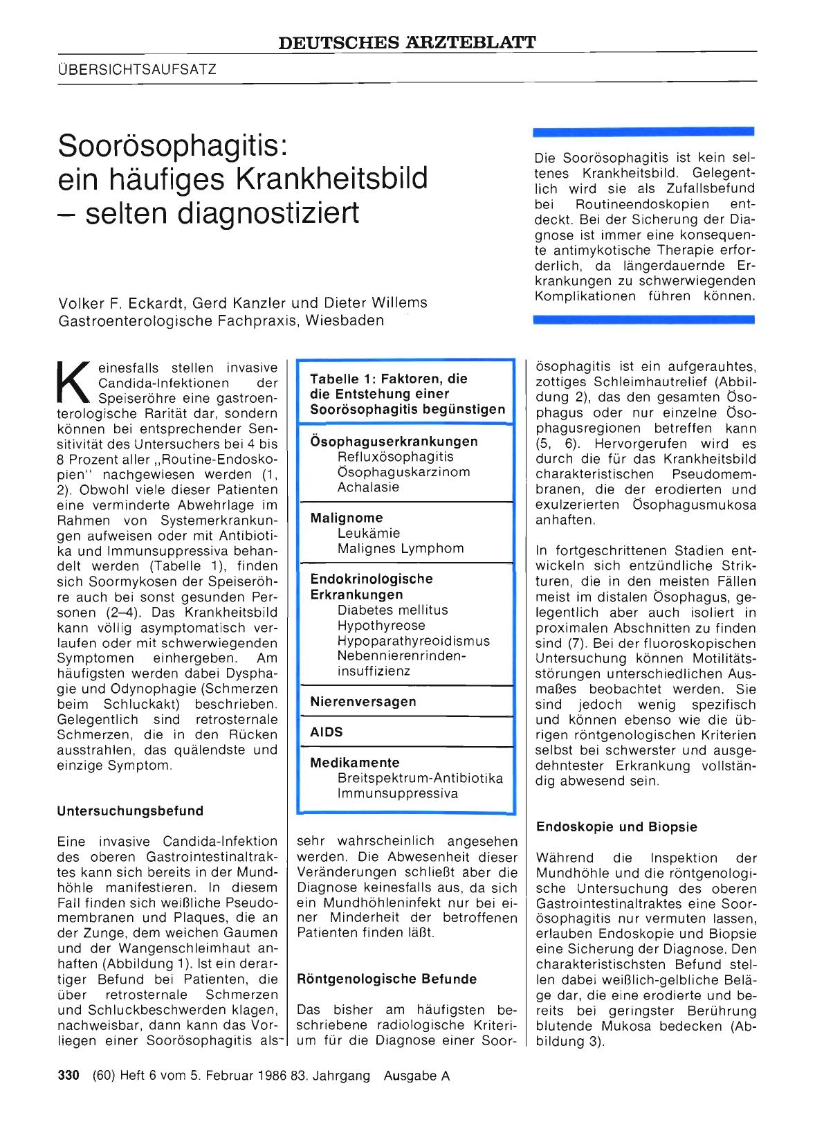 Vorschauseite 1: Soorösophagitis: ein häufiges Krankheitsbild — selten diagnostiziert