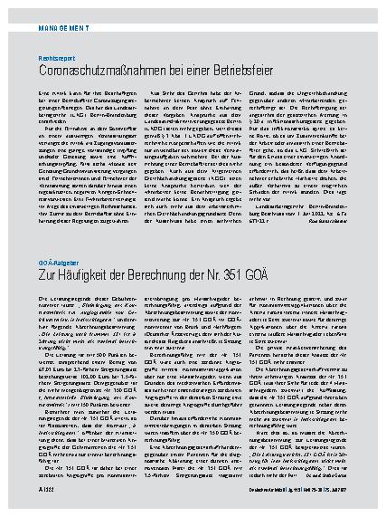 Vorschauseite 1: GOÄ-Ratgeber: Zur Häufigkeit der Berechnung der Nr. 351 GOÄ