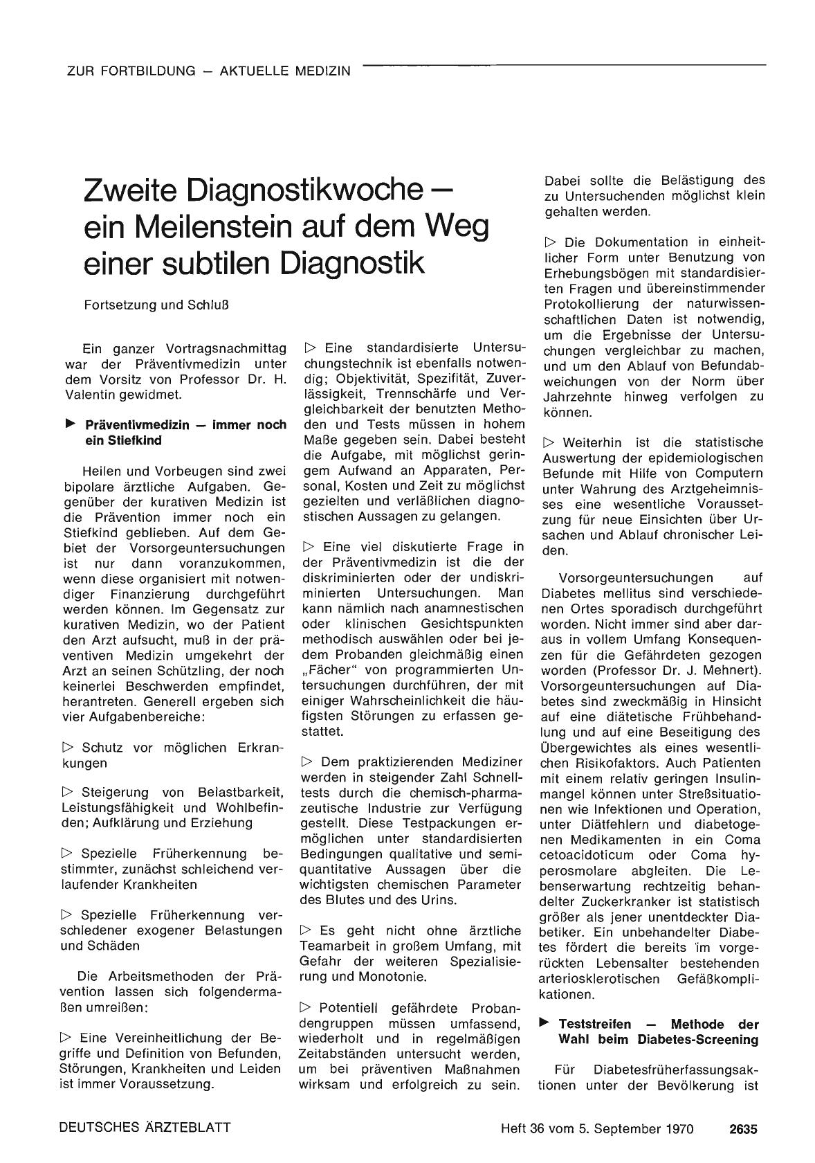 Vorschauseite 1: Zweite Diagnostikwoche — ein Meilenstein auf dem Weg einer subtilen Diagnostik (Fortsetzung und Schluß )