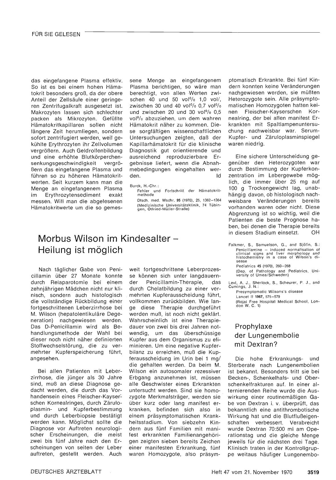 Vorschauseite 1: Prophylaxe der Lungenembolie mit Dextran?