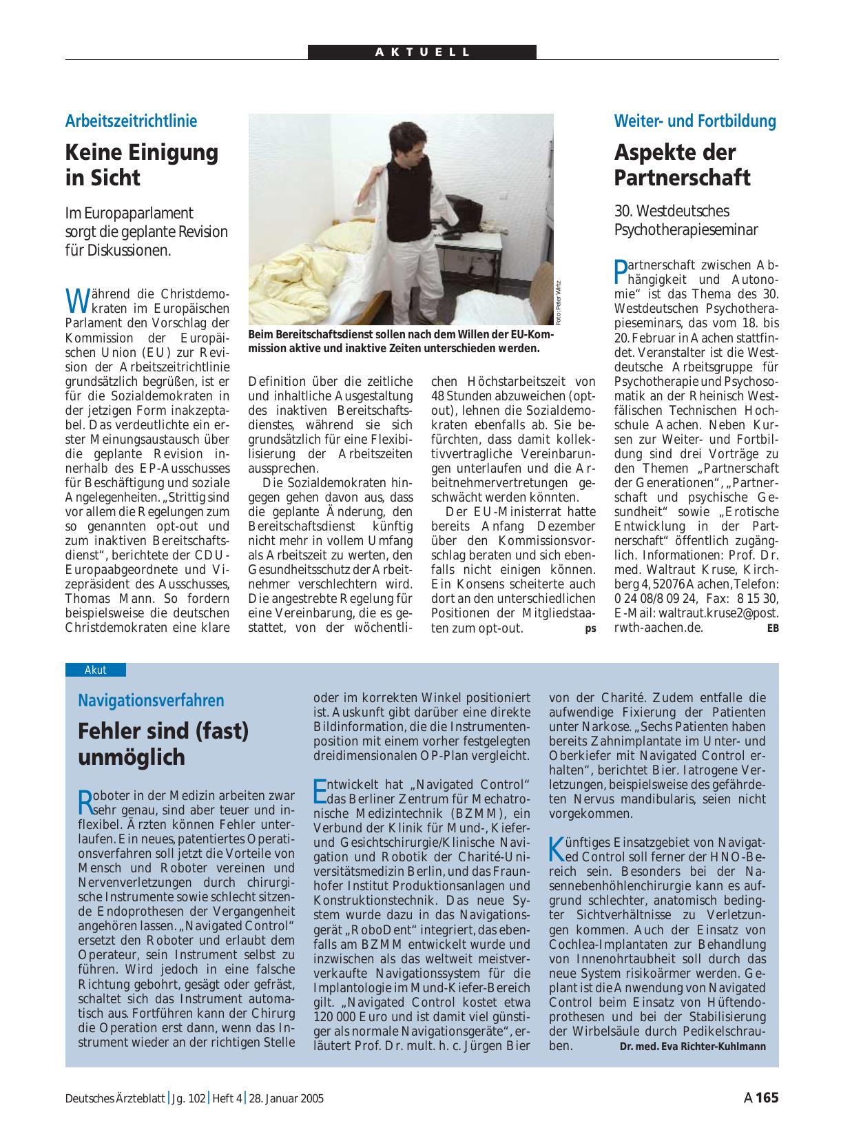 Vorschauseite 1: Arbeitszeitrichtlinie: Keine Einigung in Sicht