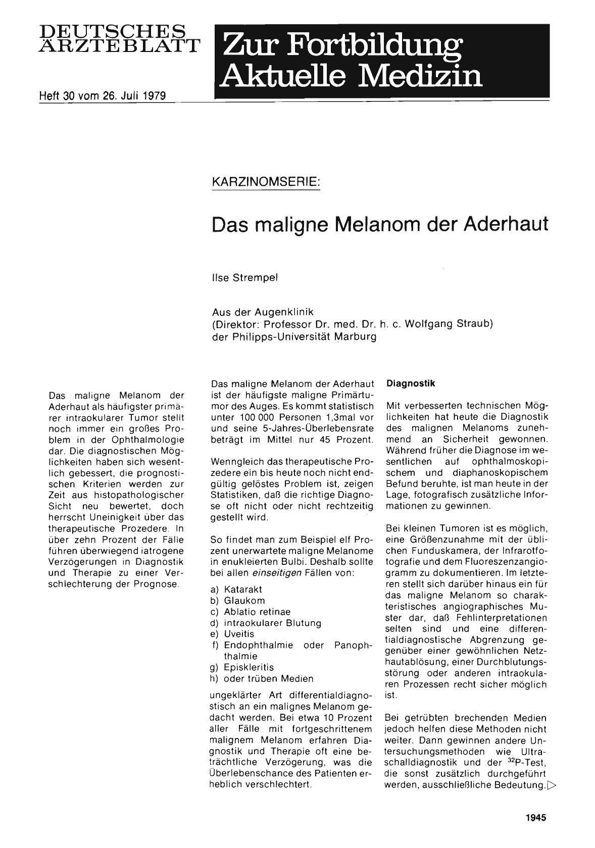 Vorschauseite 1: Karzinomserie: Das maligne Melanom der Aderhaut