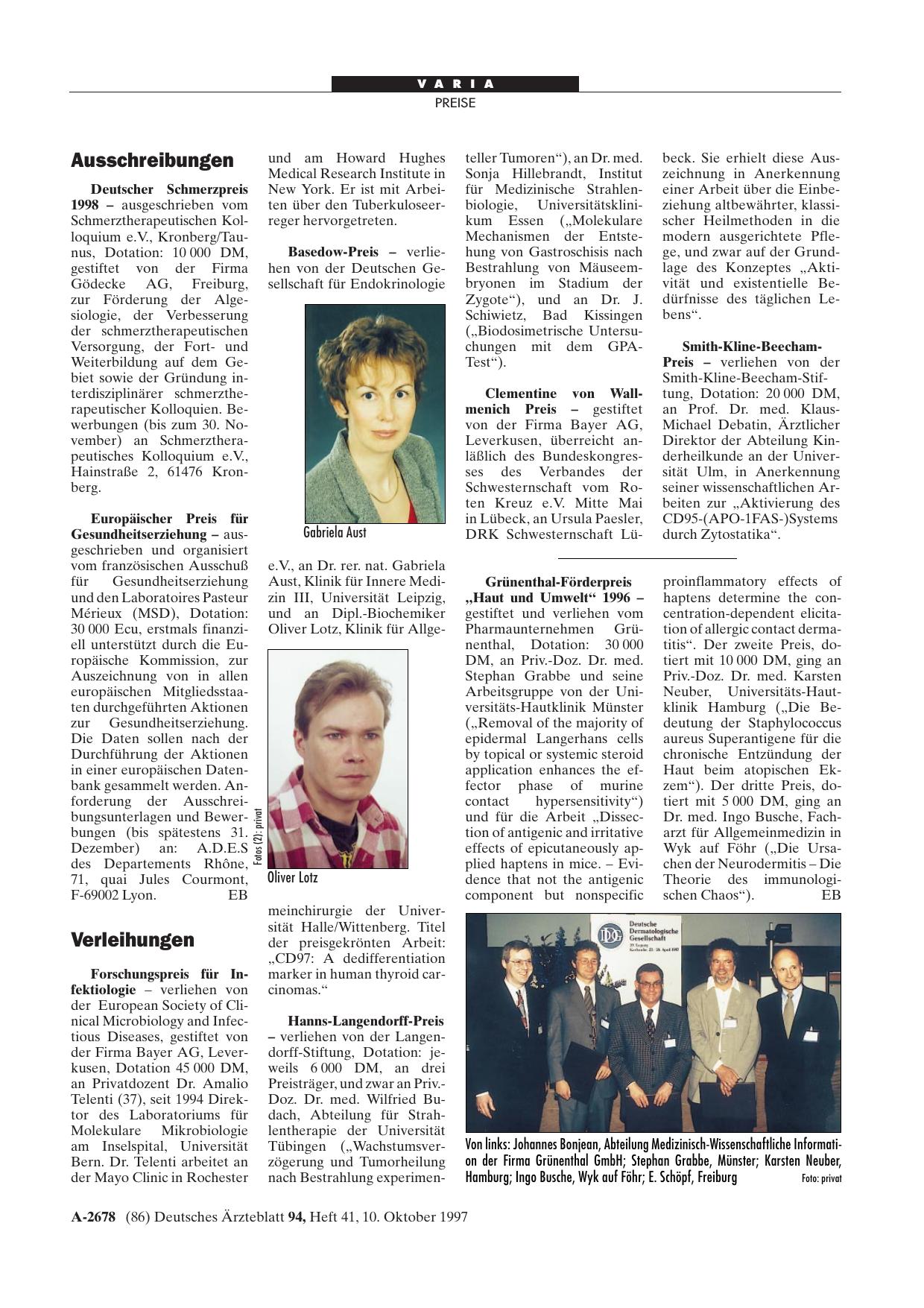 Vorschauseite 1: Verleihungen