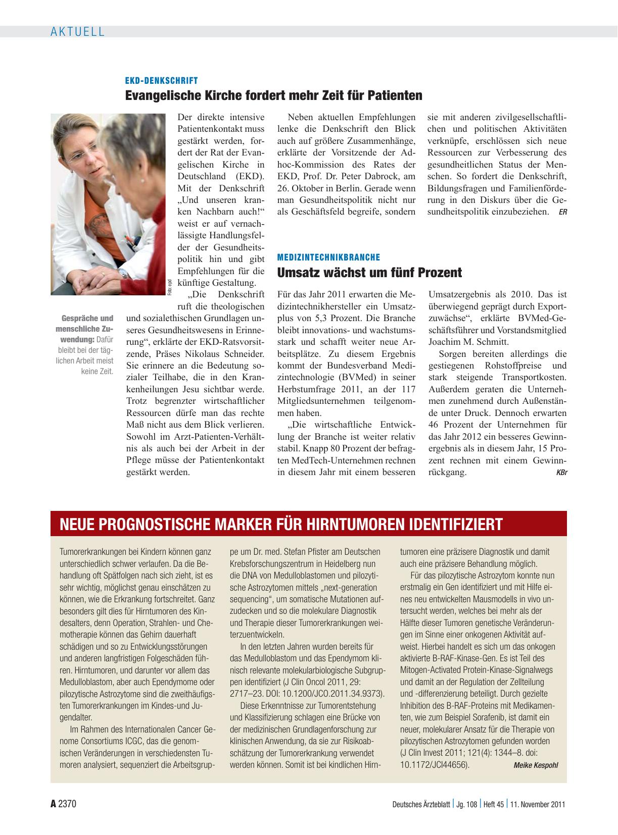 Vorschauseite 1: EKD-Denkschrift: Evangelische Kirche fordert mehr Zeit für Patienten