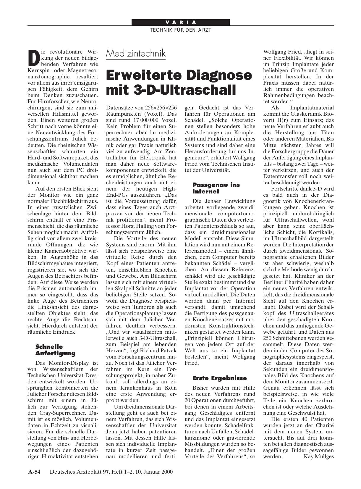 Vorschauseite 1: Medizintechnik: Erweiterte Diagnose mit 3-D-Ultraschall