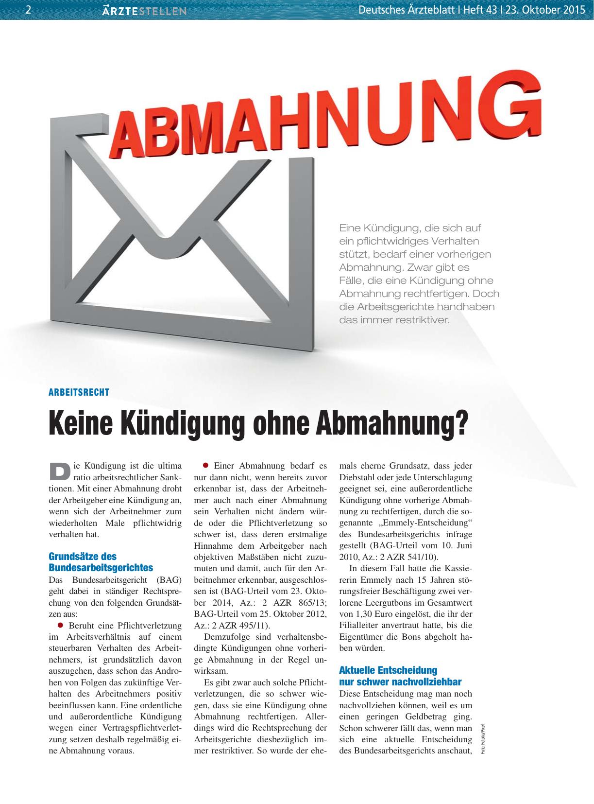 Vorschauseite 1: Arbeitsrecht: Keine Kündigung ohne Abmahnung?