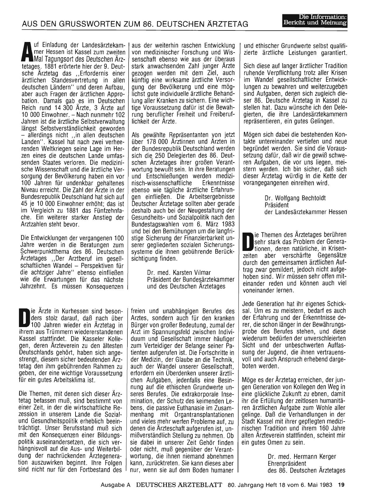 Vorschauseite 1: Aus den Grußworten zum 86. Deutschen Ärztetag