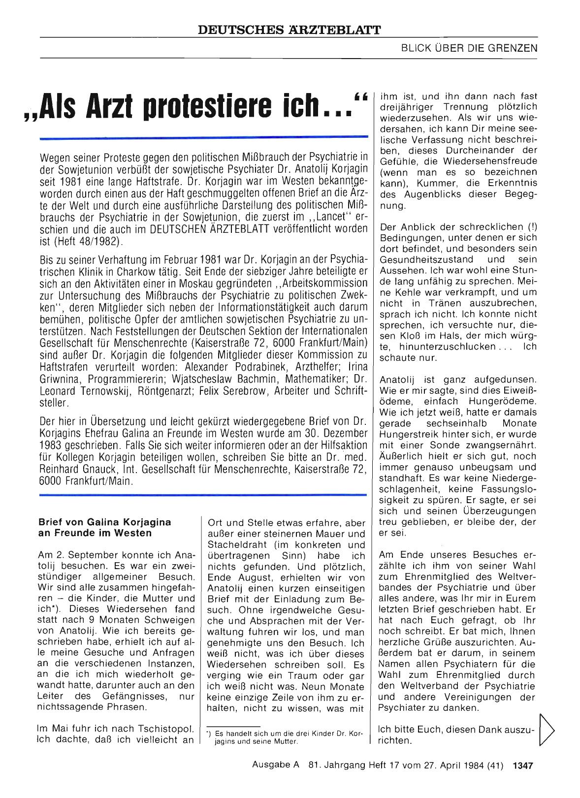 Vorschauseite 1: „Als Arzt protestiere ich. .. “