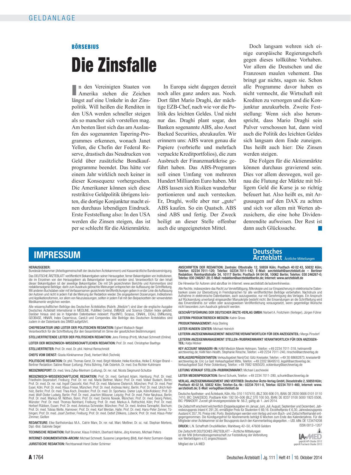 Vorschauseite 1: Börsebius: Die Zinsfalle