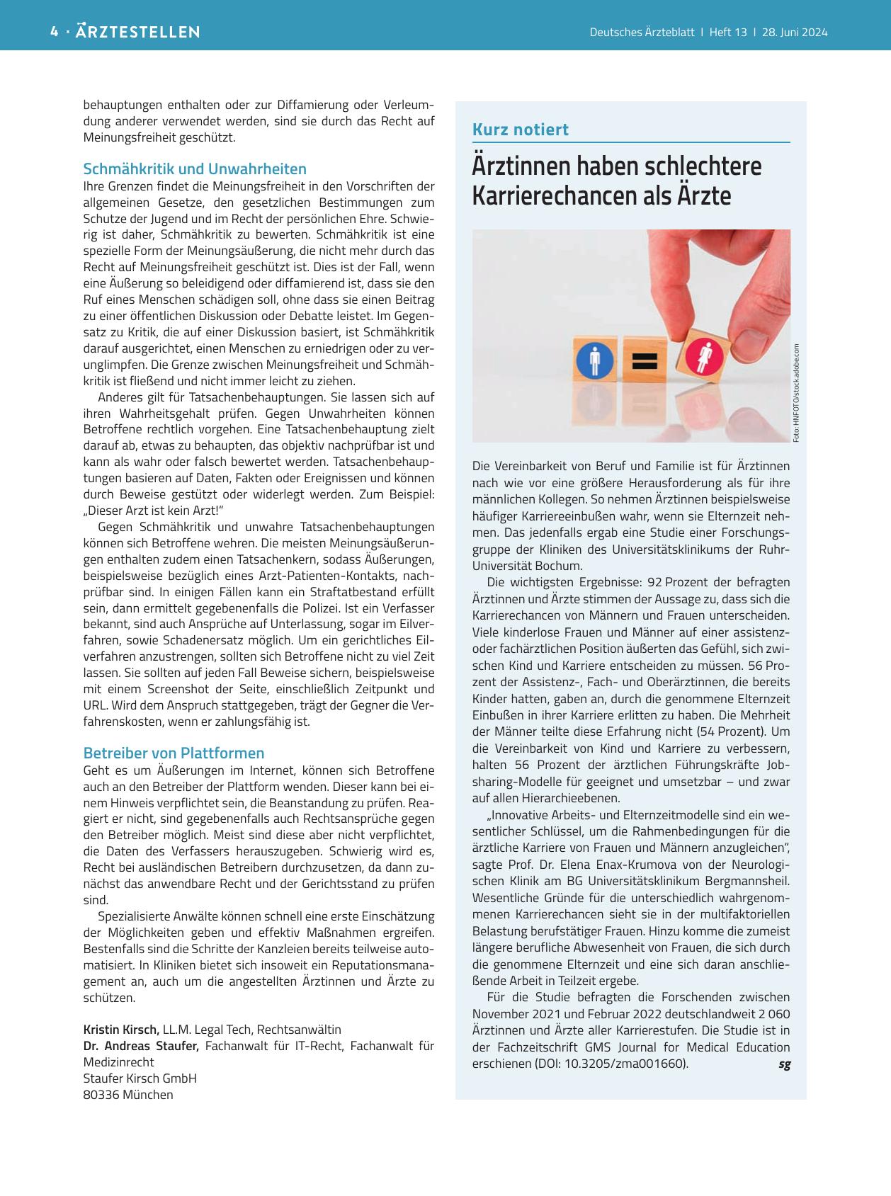 Vorschauseite 1: Ärztinnen haben schlechtere Karrierechancen als Ärzte.