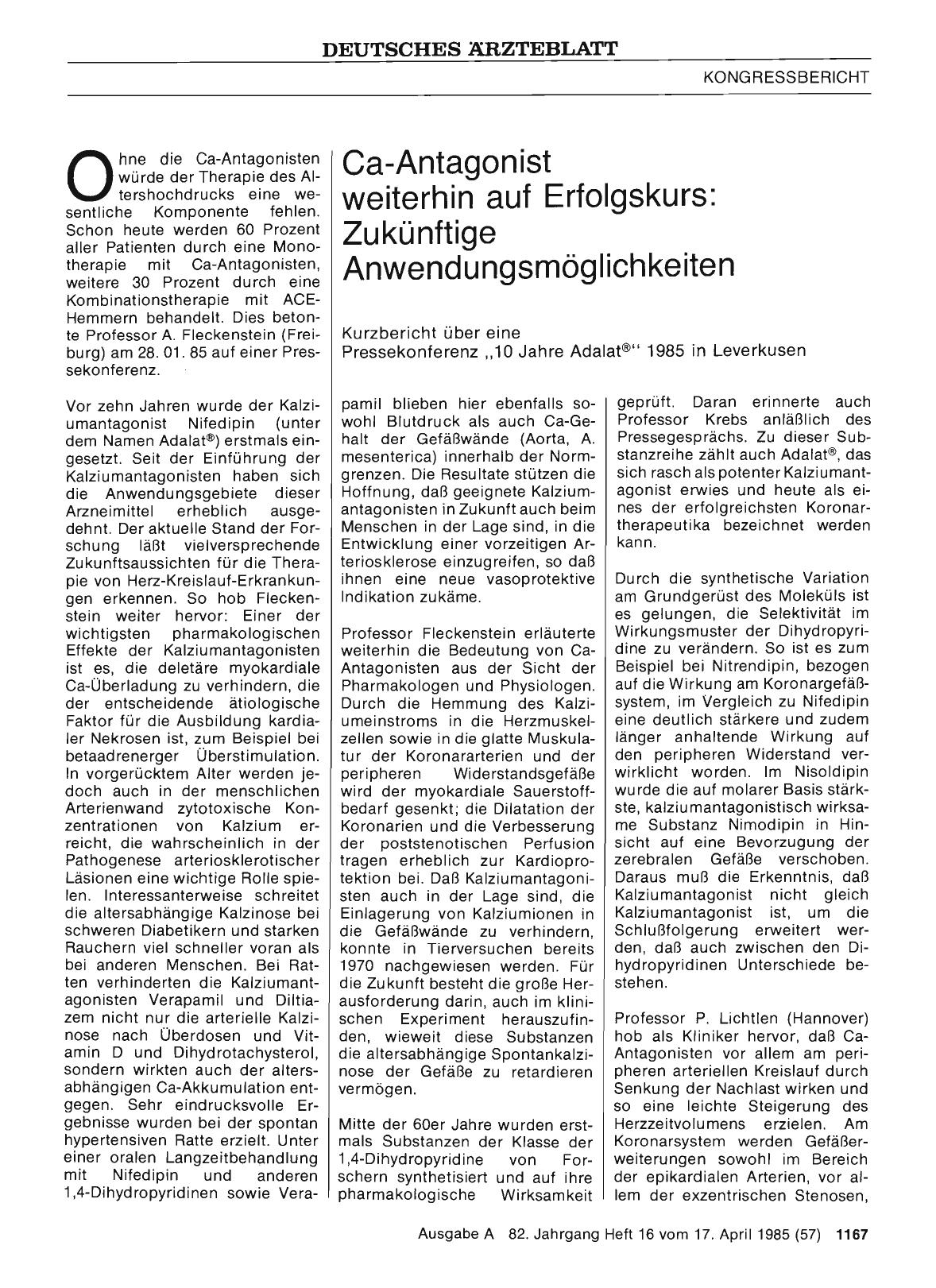 Vorschauseite 1: Ca-Antagonist weiterhin auf Erfolgskurs: Zukünftige Anwendungsmöglichkeiten
