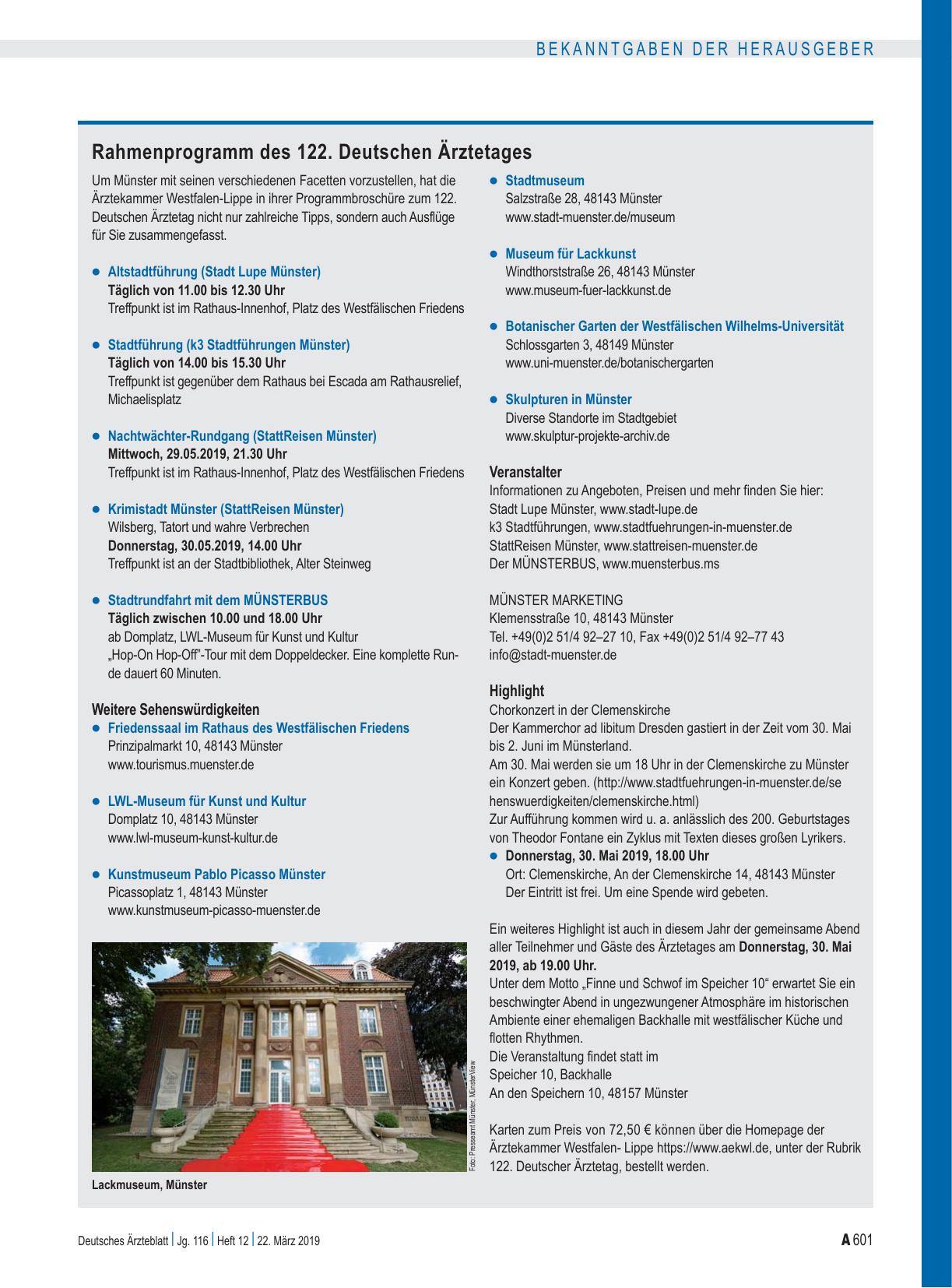Vorschauseite 1: Rahmenprogramm des 122. Deutschen Ärztetages